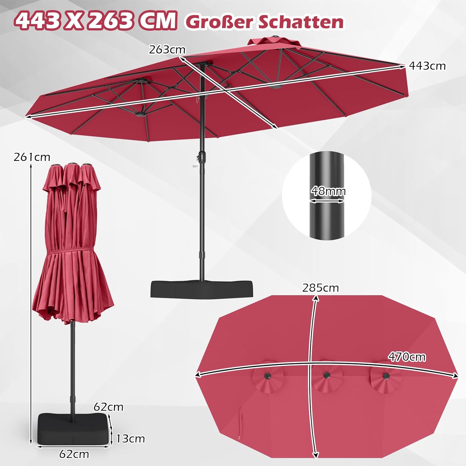 COSTWAY Parasol przeciwsłoneczny, prostokątny, 300 x 300 cm, duży parasol przeciwsłoneczny z korbą, parasol ogrodowy, odchylany o 360°, parasol tarasowy, do ogrodu, na taras, balkon (czarny)