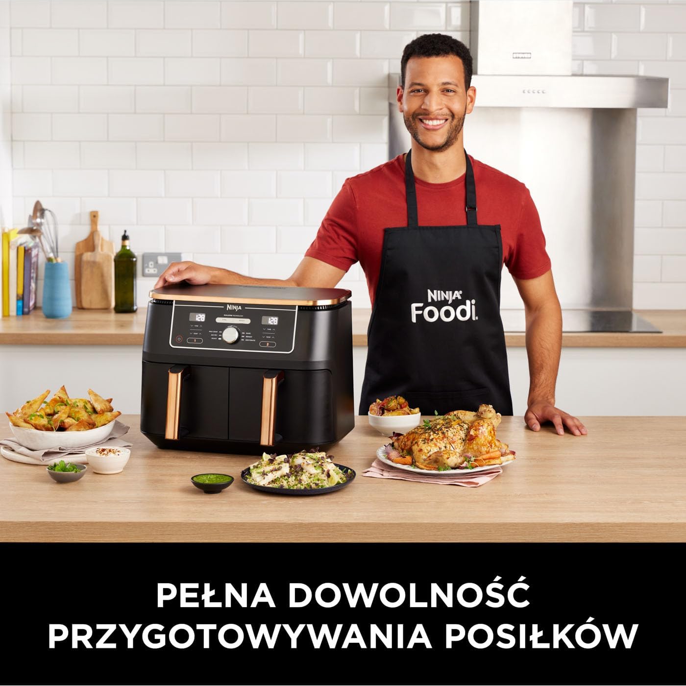 Ninja Foodi MAX Dual Zone Frytkownica beztłuszczowa z 2 szufladami, 9,5 l, kosz nieprzywierający nadaje sie do zmywarki, na 8 porcji, miedziano/czarna, 6 w 1, amazon exclusive, AF400EUCP