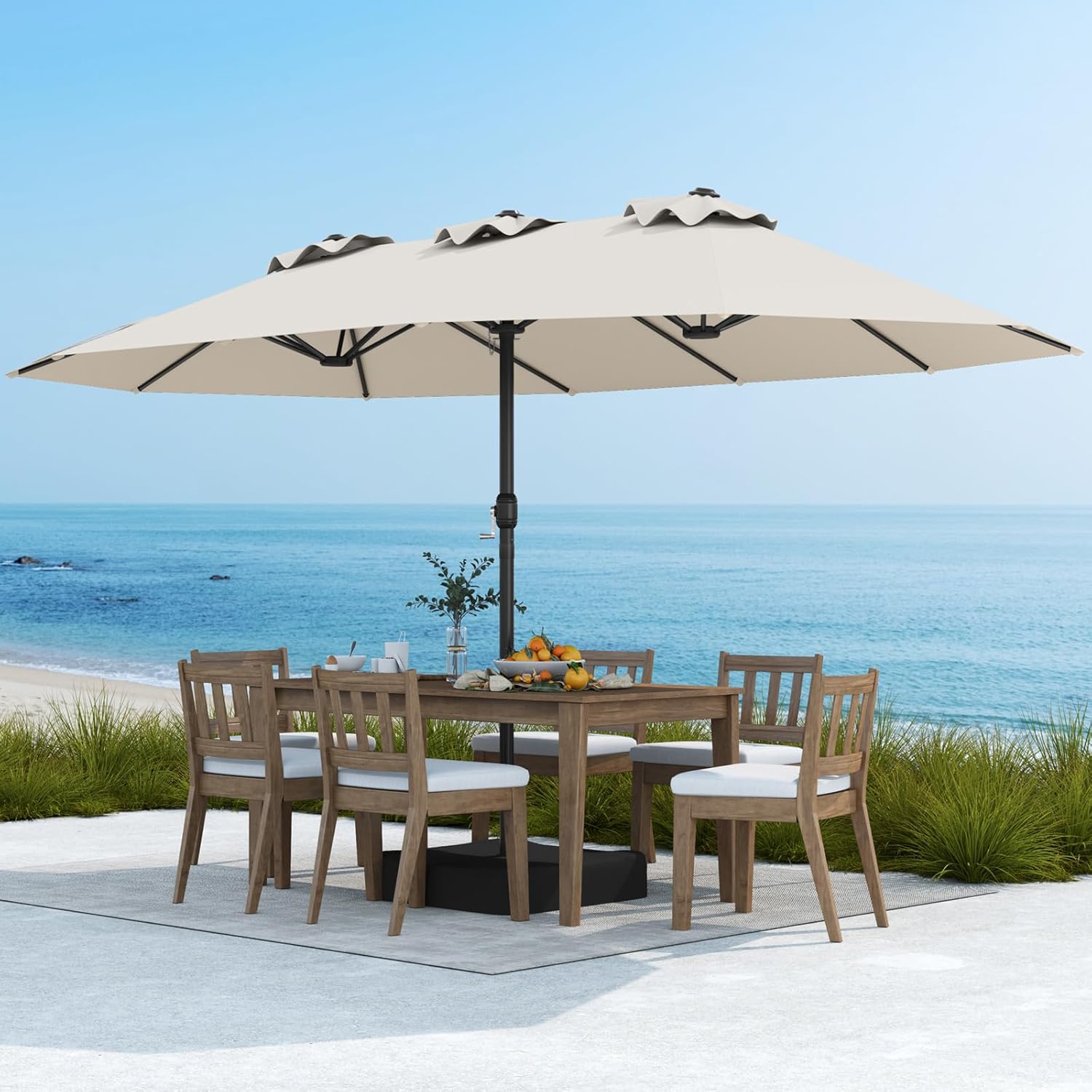 COSTWAY Parasol przeciwsłoneczny, prostokątny, 300 x 300 cm, duży parasol przeciwsłoneczny z korbą, parasol ogrodowy, odchylany o 360°, parasol tarasowy, do ogrodu, na taras, balkon (czarny)