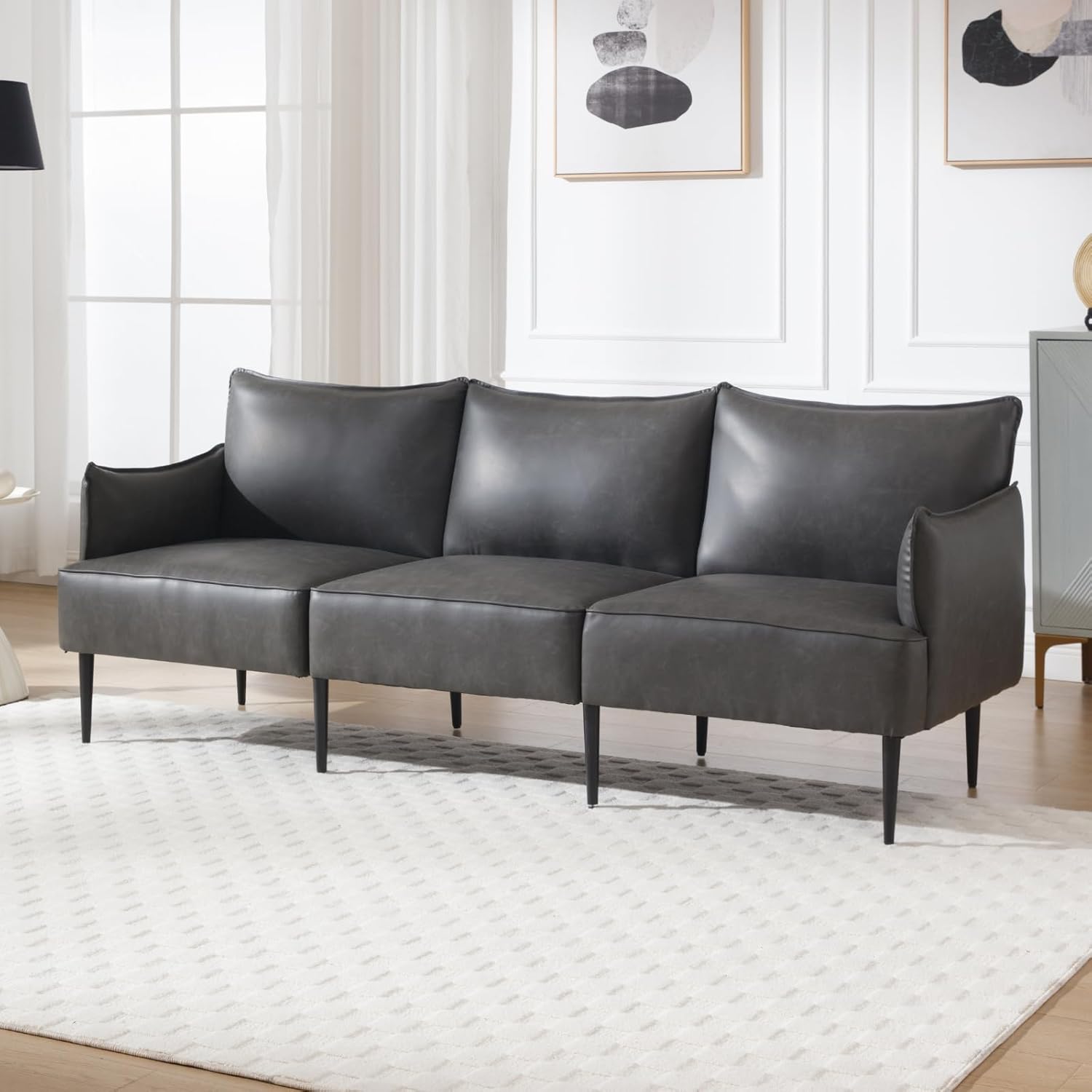 chairus Sofa 2-osobowa do salonu skóra PU segmentowa sofa kanapa tapicerowana sofa kanapa sofa sofa sette (ciemnoszara-2)