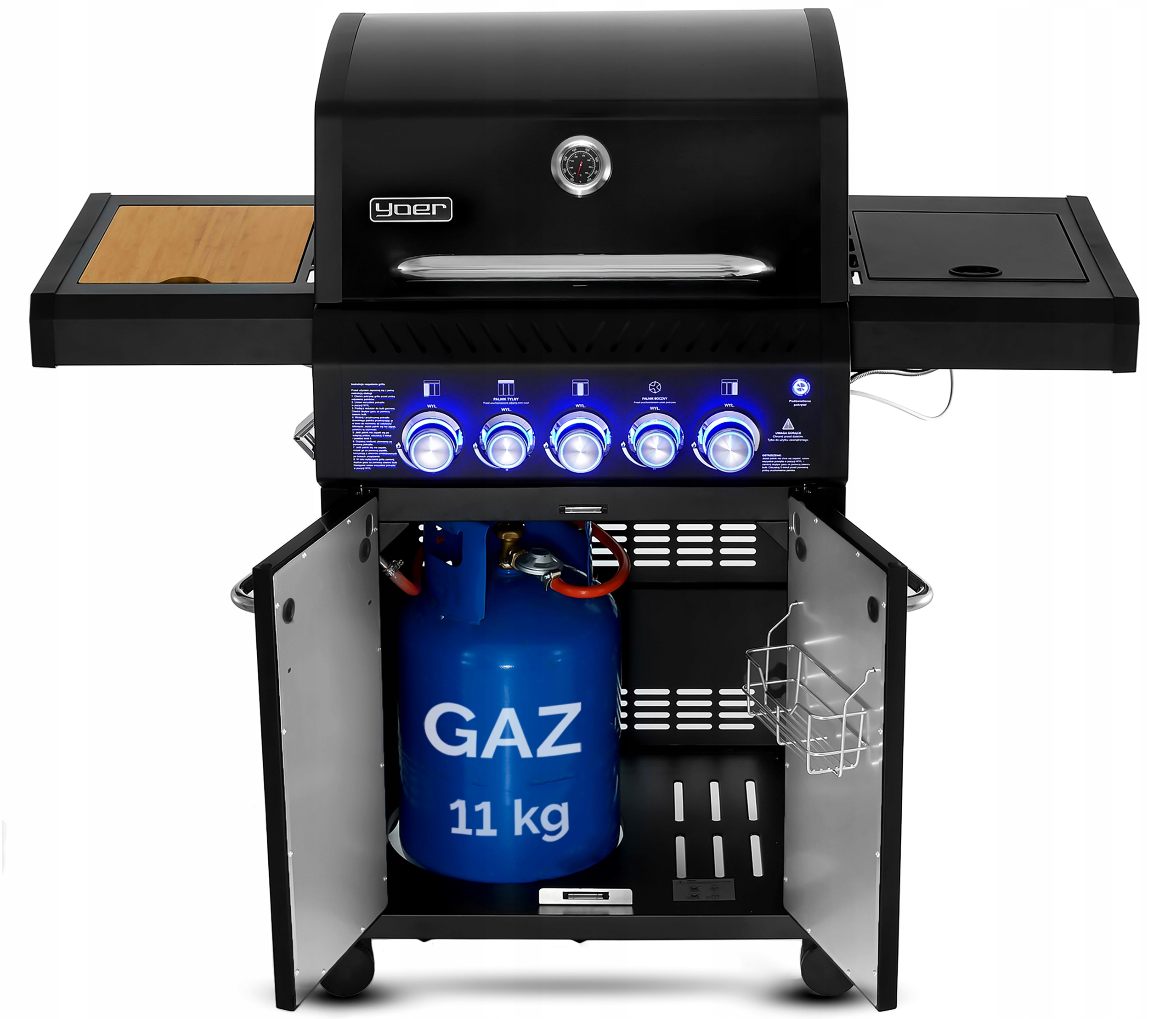 Grill gazowy Ogrodowy ŻELIWNY nierdzewny 3+2 Yoer 17,65 kW +szafka na butlę