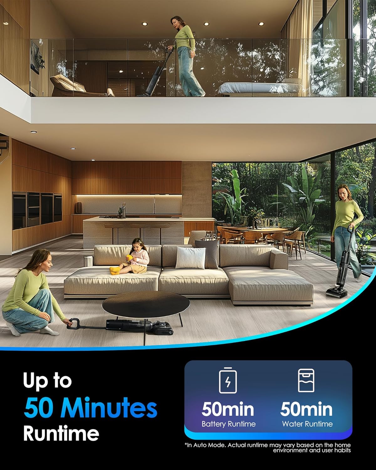 Tineco Floor ONE S7 Stretch Ultra Bezprzewodowy Odkurzacze na sucho i mokro, zapobiegająca splątaniu 180°, czas pracy 50 minut, samooczyszczanie Flashdry 85℃, dwustronne czyszczenie krawędzi