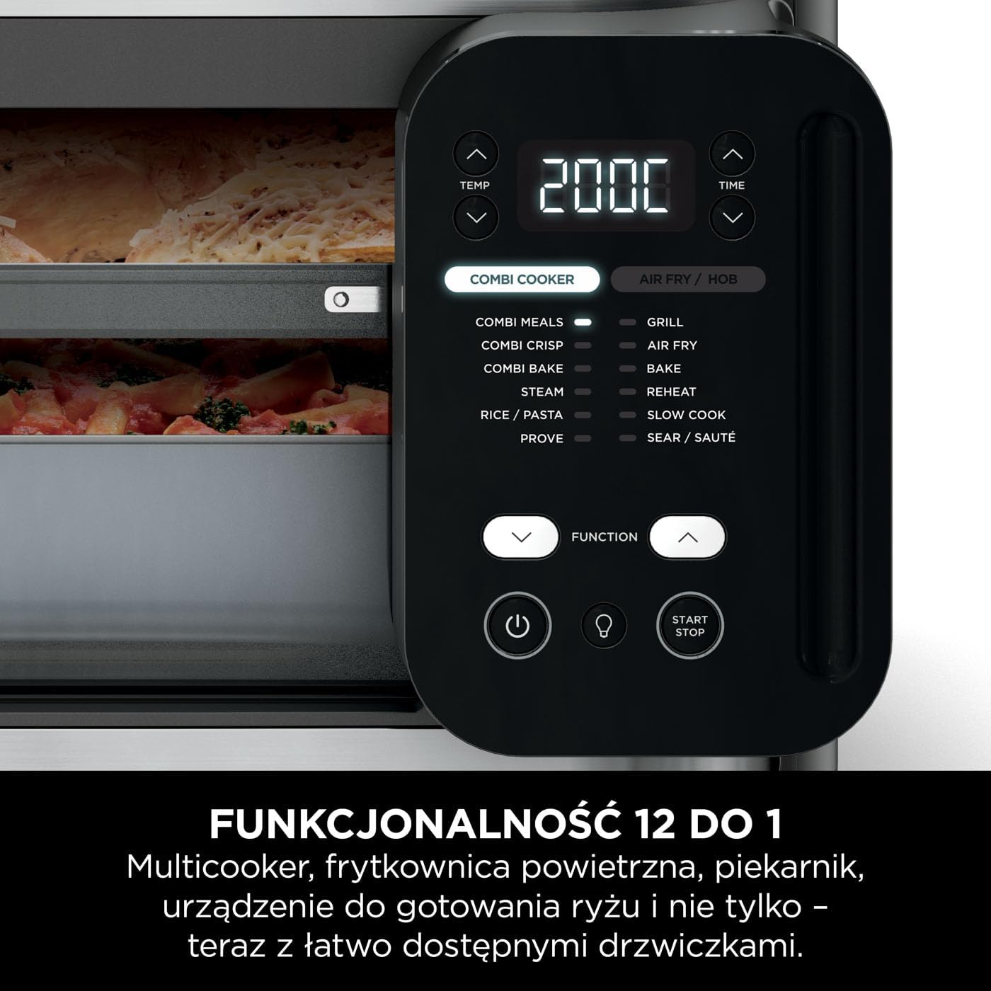 Ninja Combi 12-w-1 Multi-Cooker, kuchenka wielofunkcyjna, piekarnik i frytownica, 12 funkcji, przygotuj posiłki rodzinne w 15 minut, zawiera blachę do pieczenia, patelnię i przepisy, szary, SFP700EU