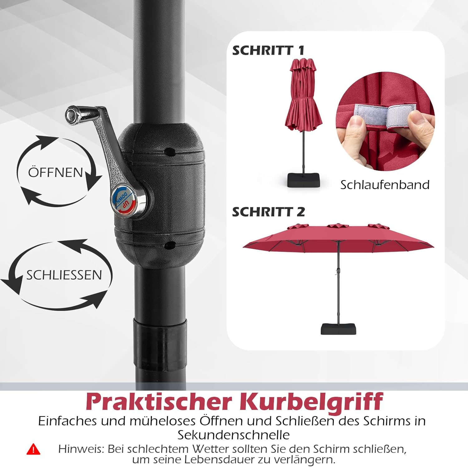 COSTWAY Parasol przeciwsłoneczny, prostokątny, 300 x 300 cm, duży parasol przeciwsłoneczny z korbą, parasol ogrodowy, odchylany o 360°, parasol tarasowy, do ogrodu, na taras, balkon (czarny)