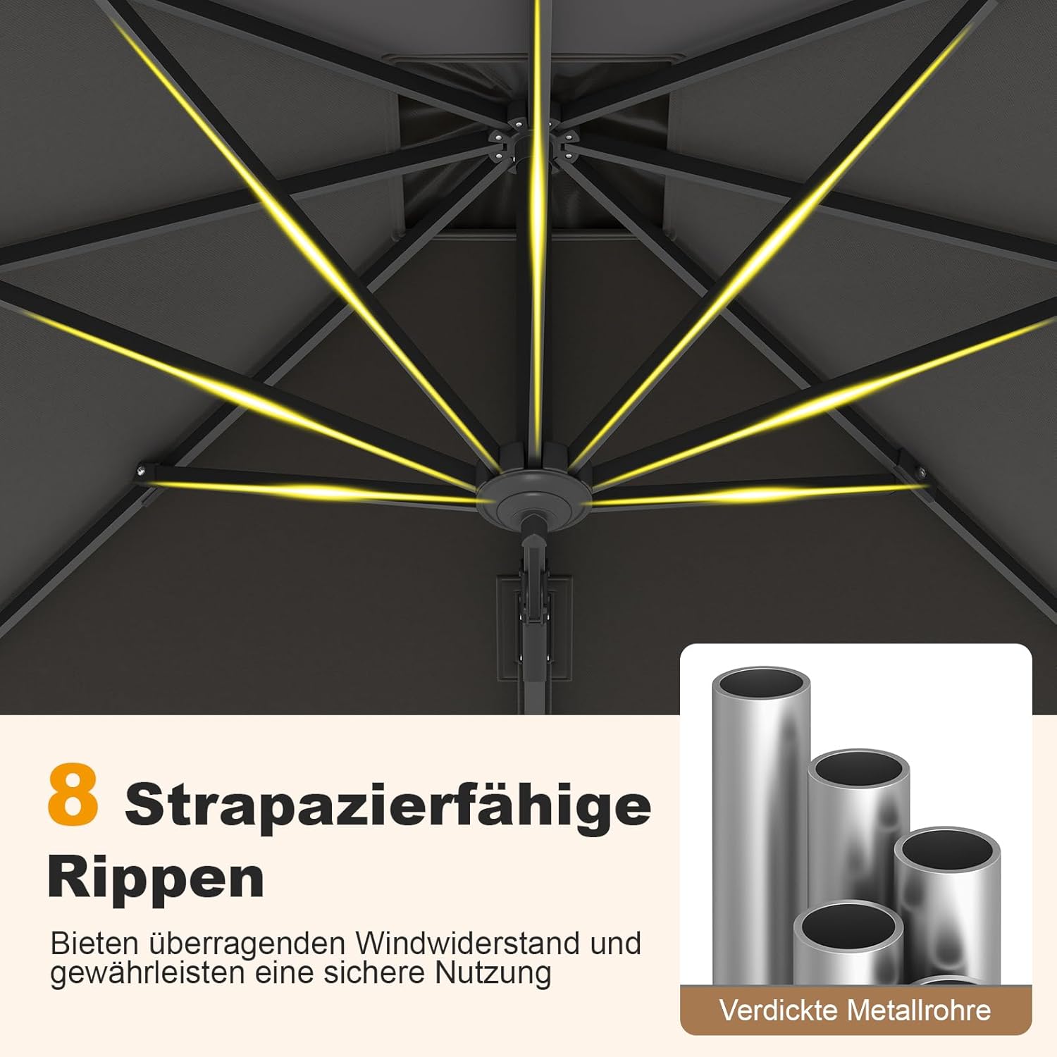 COSTWAY Parasol przeciwsłoneczny, prostokątny, 300 x 300 cm, duży parasol przeciwsłoneczny z korbą, parasol ogrodowy, odchylany o 360°, parasol tarasowy, do ogrodu, na taras, balkon (czarny)