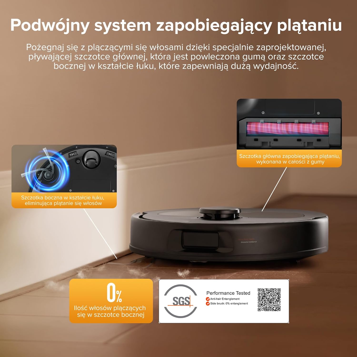 roborock QV 35A Set robot odkurzający, 8000Pa HyperForce, wielofunkcyjna stacja, mop obrotowy 200 obr./min i podnośnik 10 mm, zapobieganie splątaniu, unikanie przeszkód, mapowanie