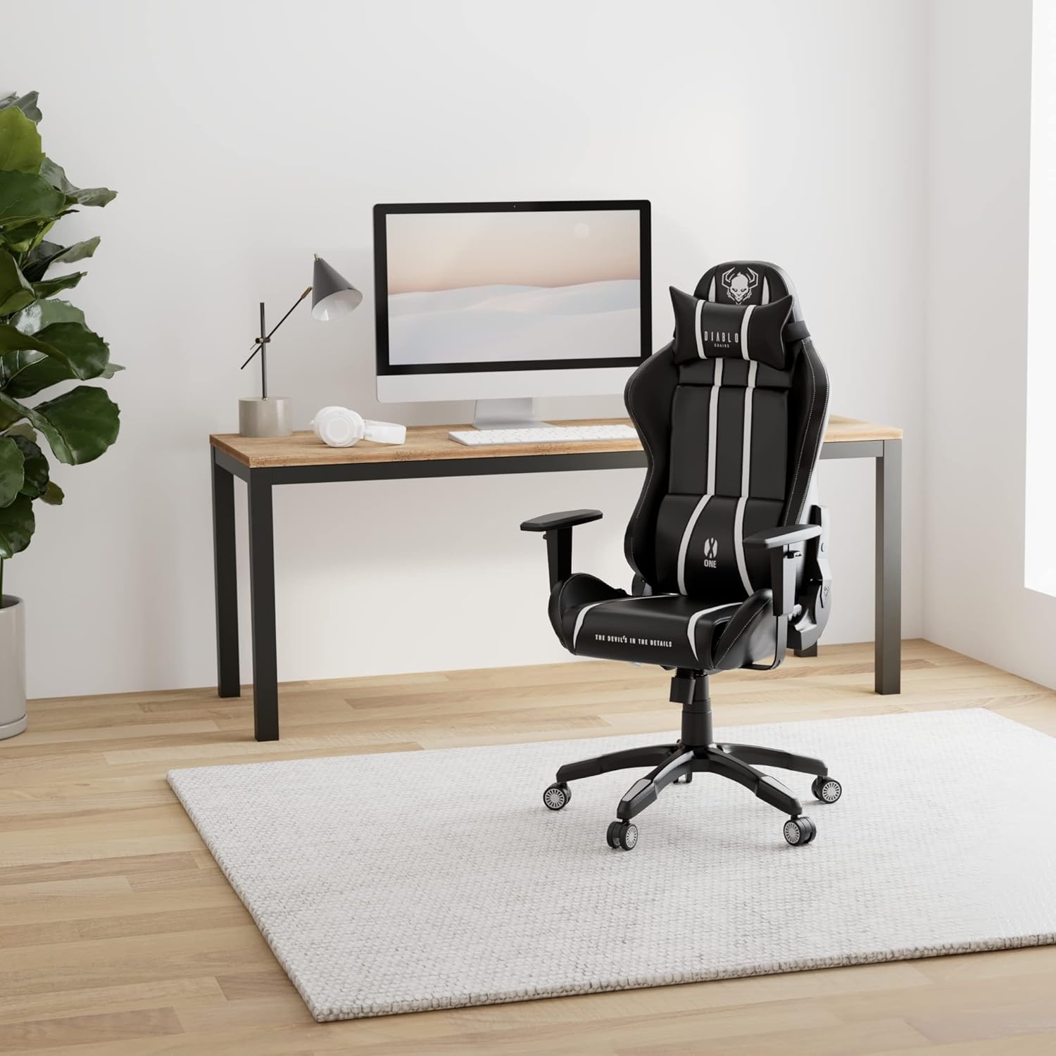 Diablo X-One 2.0 Fotel Gamingowy Krzesło Biurowe Dla Gracza Obrotowy Regulowane Podłokietniki Ekoskóra Ergonomiczny Design Funkcja Bujania Poduszka Pod Kark i Lędźwie (Candy Rose, Normal)