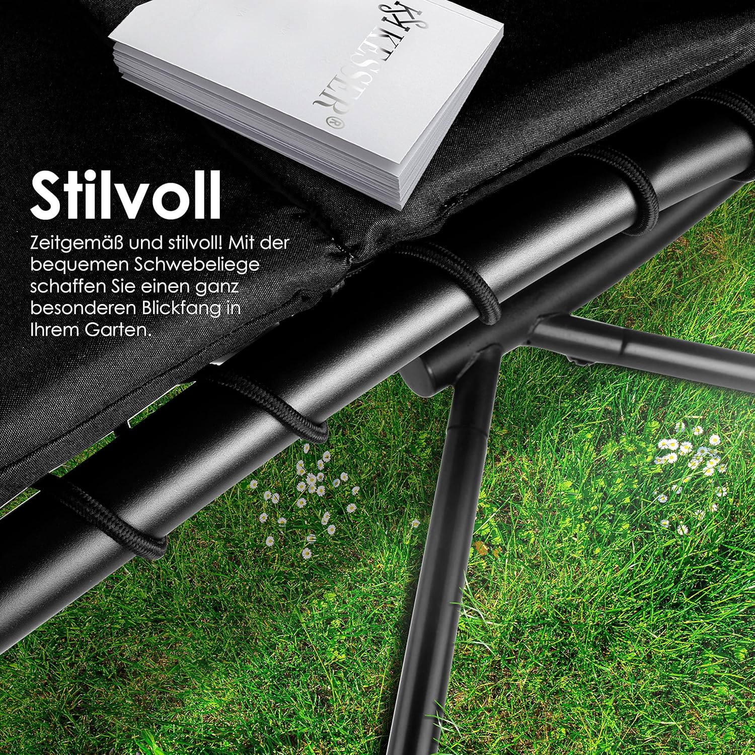 KESSER® Leżak wiszący z parasolem przeciwsłonecznym, wys. 200, dł. 194, szer. 100 cm, leżak relaksacyjny, hamak, obciążenie do 120 kg, leżanka bujana, poduszka na kark, w zestawie torba, Beżowy