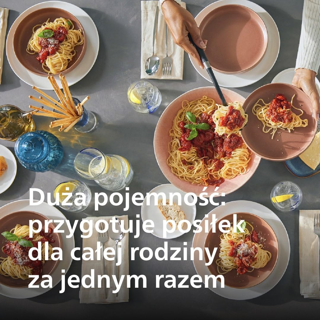 Philips Seria 7000 Urządzenie do wyrobu makaronu - Technologia ProExtrude, Automatyczne ważenie, 8 tarczy formujących, Idealne ciasto, Łatwe czyszczenie, Czarny (HR2665/93)