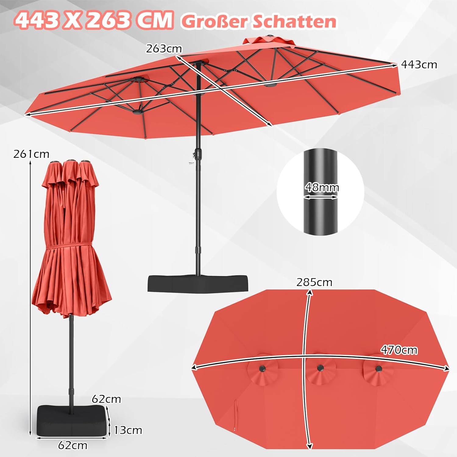 COSTWAY Parasol przeciwsłoneczny, prostokątny, 300 x 300 cm, duży parasol przeciwsłoneczny z korbą, parasol ogrodowy, odchylany o 360°, parasol tarasowy, do ogrodu, na taras, balkon (czarny)