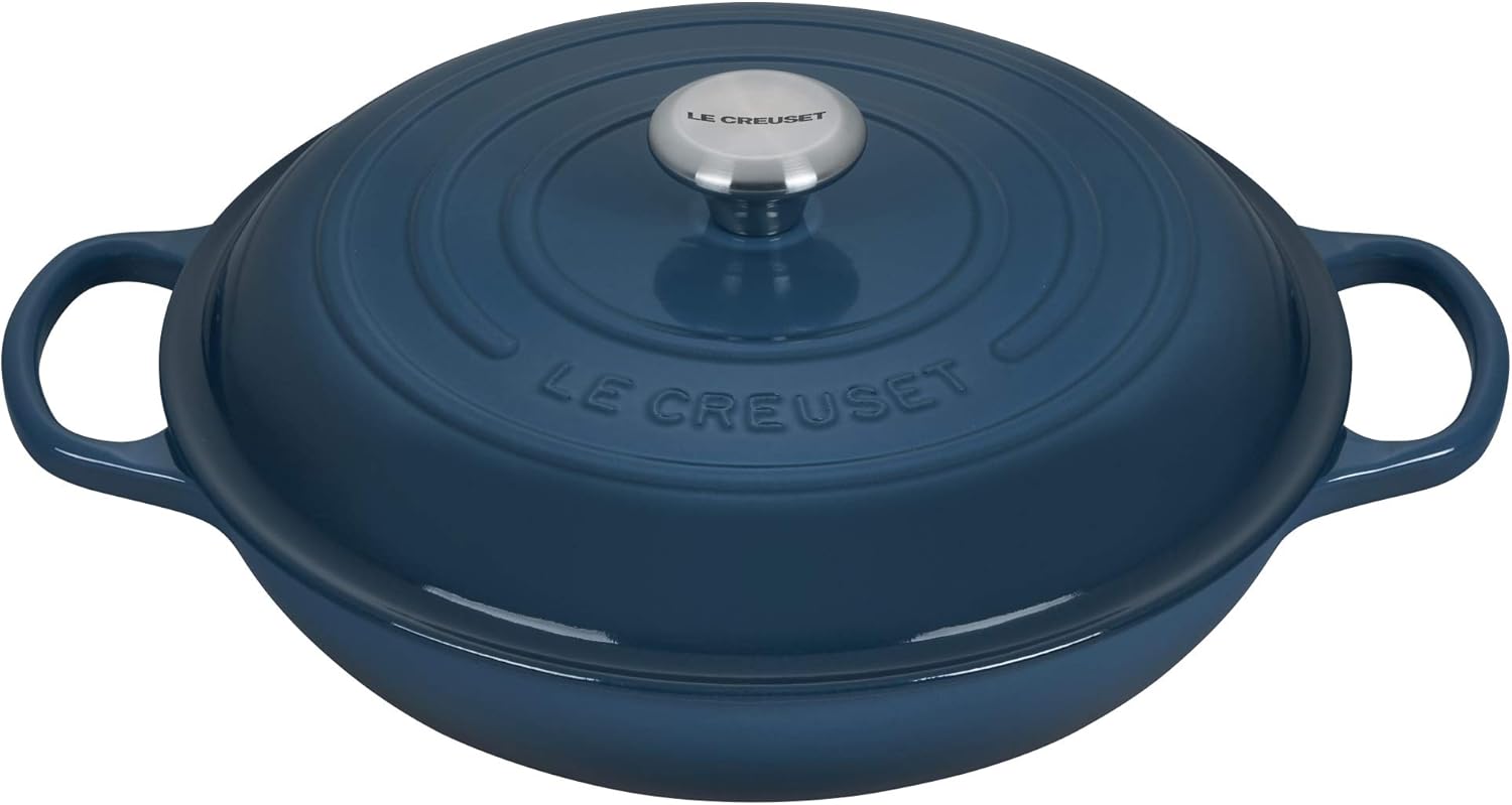 Le Creuset Signature żeliwny garnek Gourmet, okrągły, Ø 30 cm, 3,5 l, do wszystkich rodzajów kuchenek włącznie z indukcyjnymi, 5,55 kg, czerwony piec