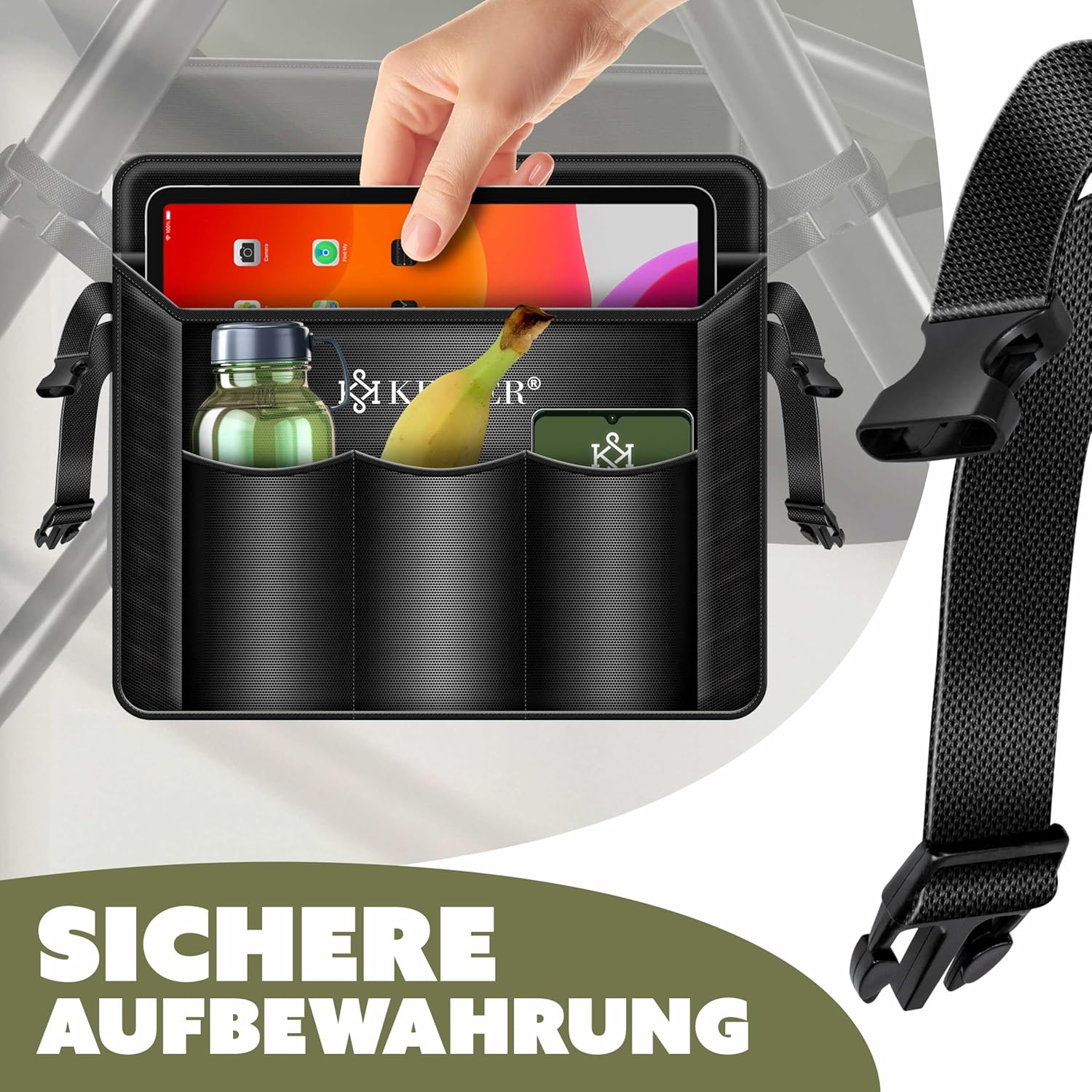 KESSER® Fotel wiszący ze stalowym stelażem, huśtawka, do 150 kg, do użytku wewnątrz i na zewnątrz, z poduszką i kieszenią boczną, kosz wiszący, piankowa poduszka, idealny do salonu i ogrodu