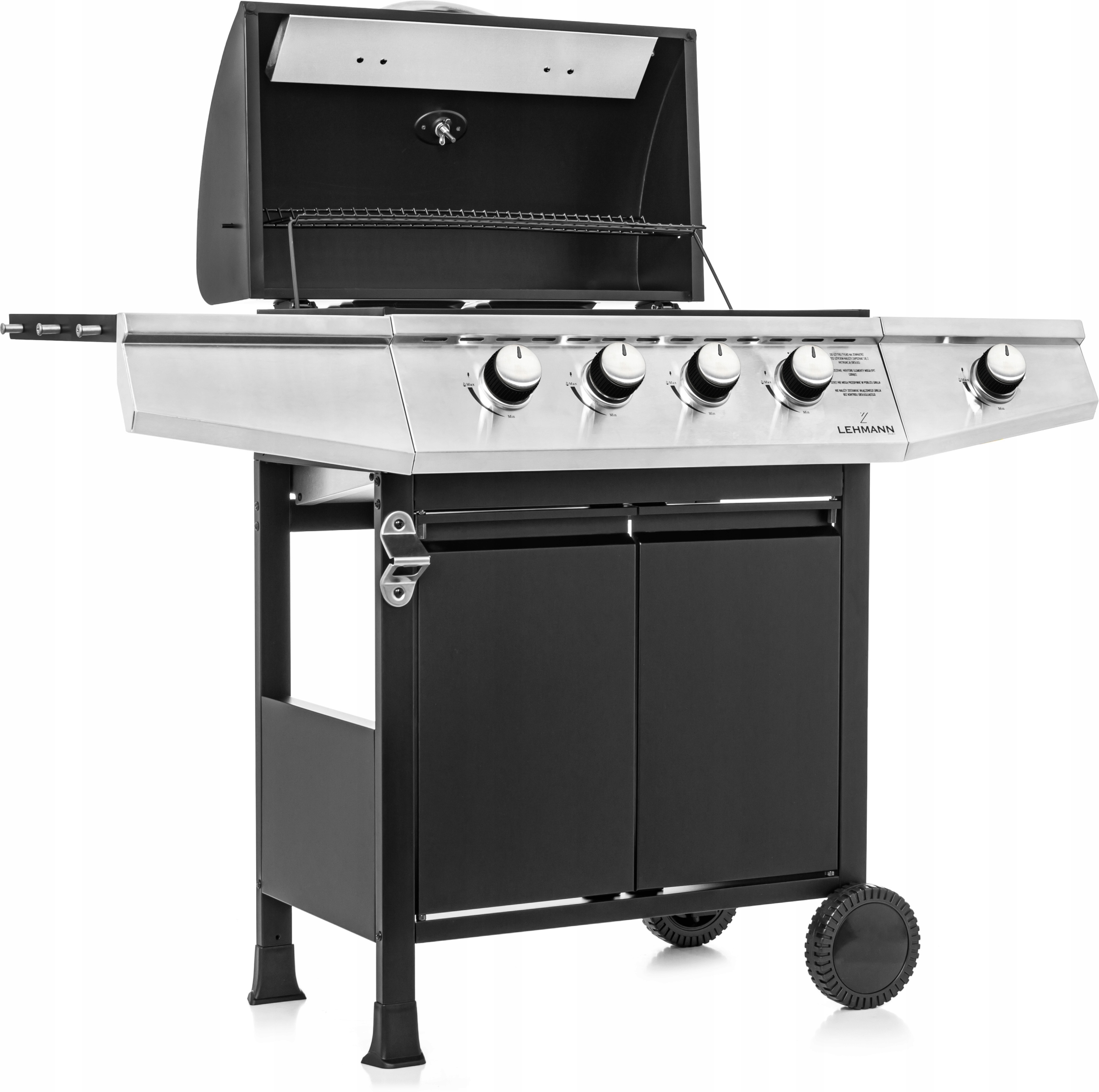 GRILL GAZOWY OGRODOWY ŻELIWNY RUSZT NIERDZEWNY LEHMANN OHIO 4+1 POKROWIEC