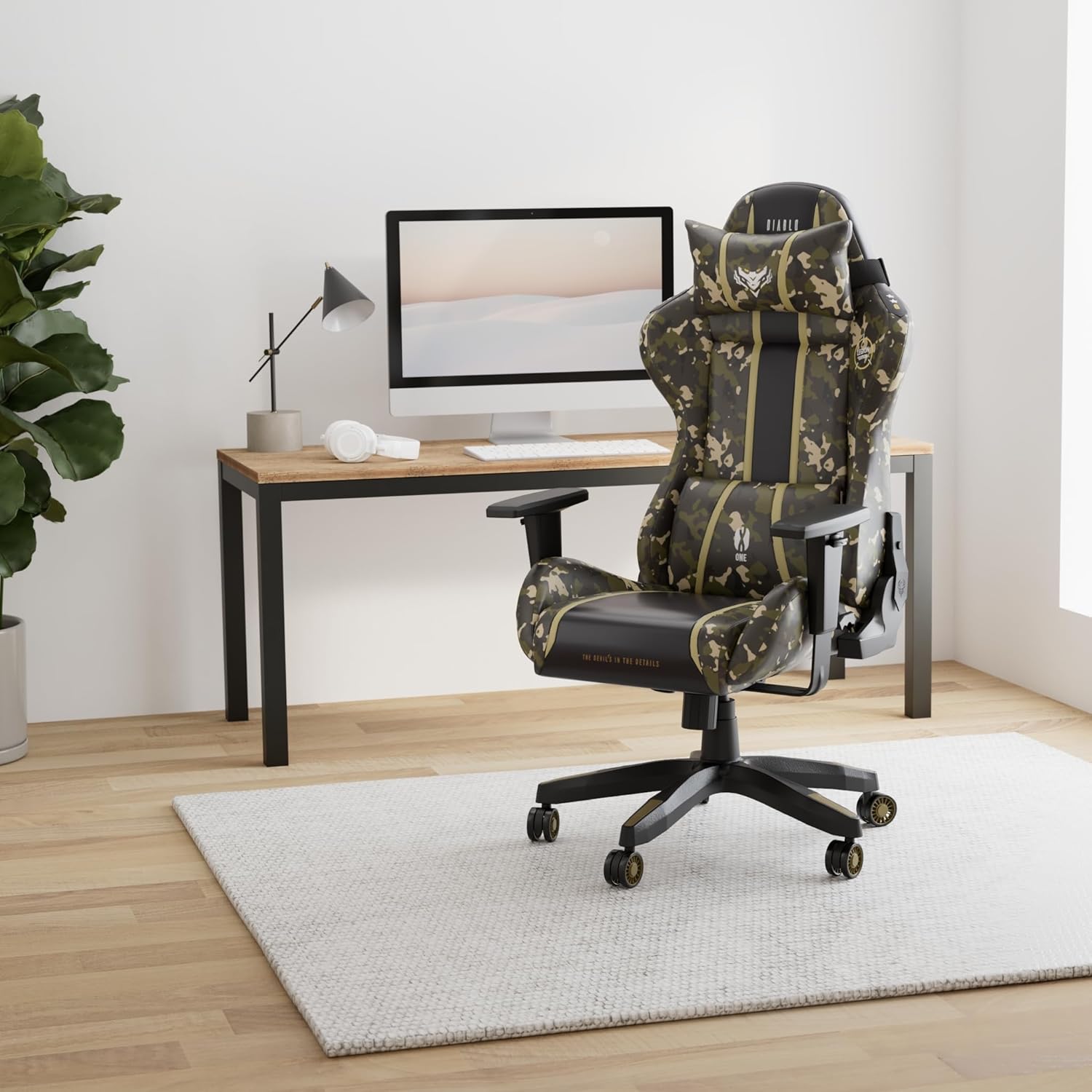 Diablo X-One 2.0 Fotel Gamingowy Krzesło Biurowe Dla Gracza Obrotowy Regulowane Podłokietniki Ekoskóra Ergonomiczny Design Funkcja Bujania Poduszka Pod Kark i Lędźwie (Candy Rose, Normal)