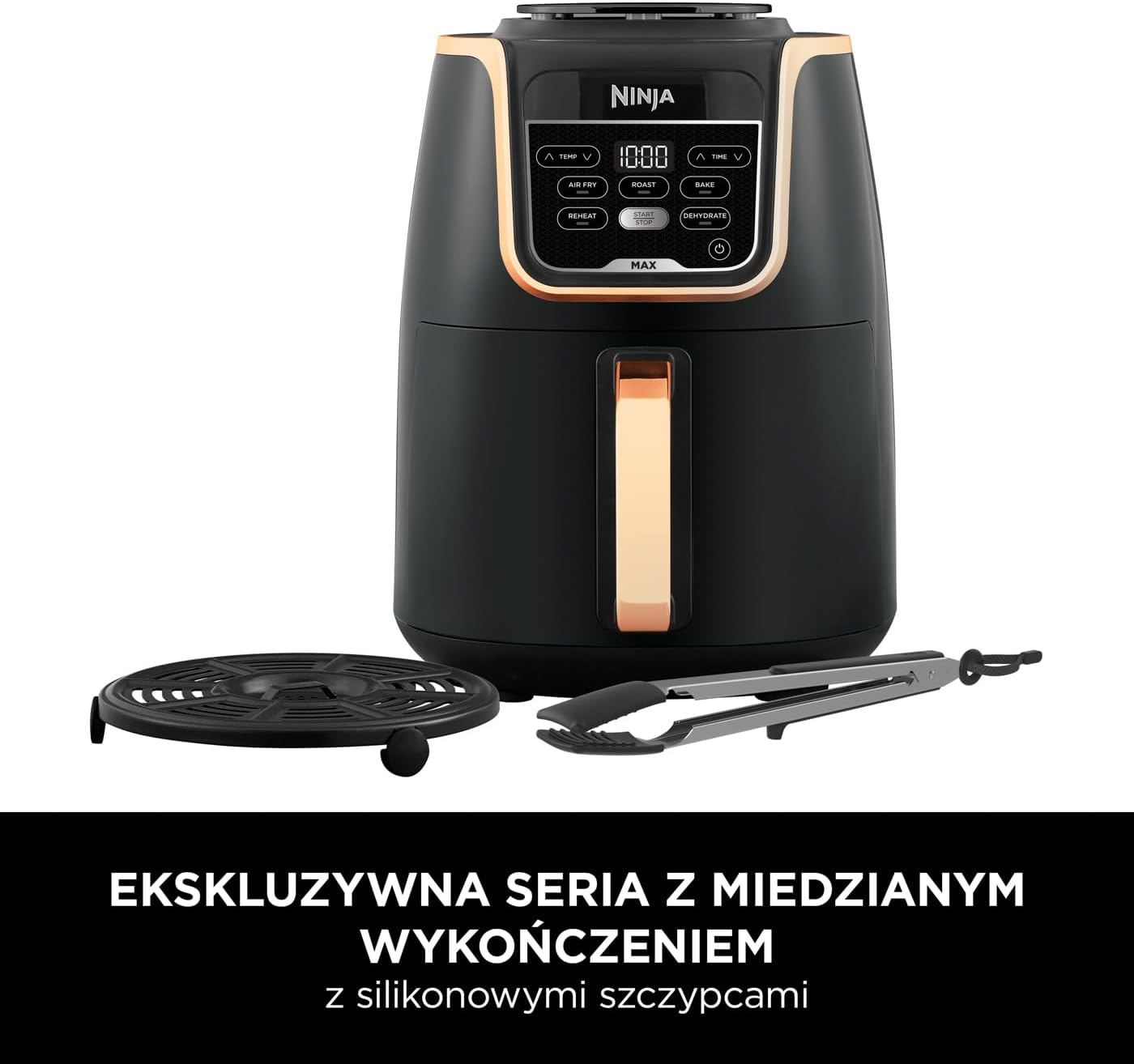 Ninja Foodi MAX Dual Zone Frytkownica beztłuszczowa z 2 szufladami, 9,5 l, kosz nieprzywierający nadaje sie do zmywarki, na 8 porcji, miedziano/czarna, 6 w 1, amazon exclusive, AF400EUCP