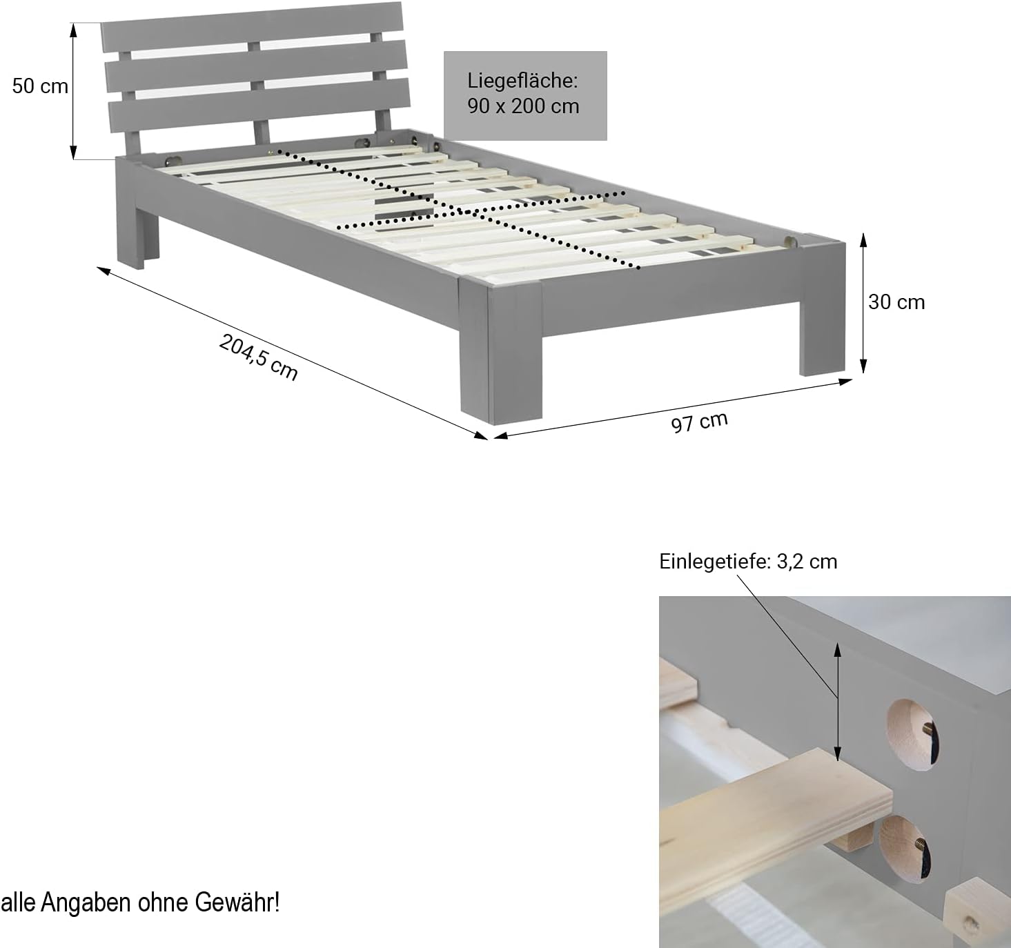 Homestyle4u 1836 Łóżko z litego drewna sosnowego, 180 x 200 cm, z stelażem z białymi listwami, łóżko podwójne 180 x 200 cm