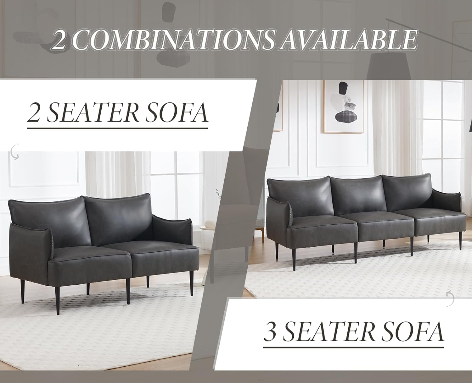 chairus Sofa 2-osobowa do salonu skóra PU segmentowa sofa kanapa tapicerowana sofa kanapa sofa sofa sette (ciemnoszara-2)