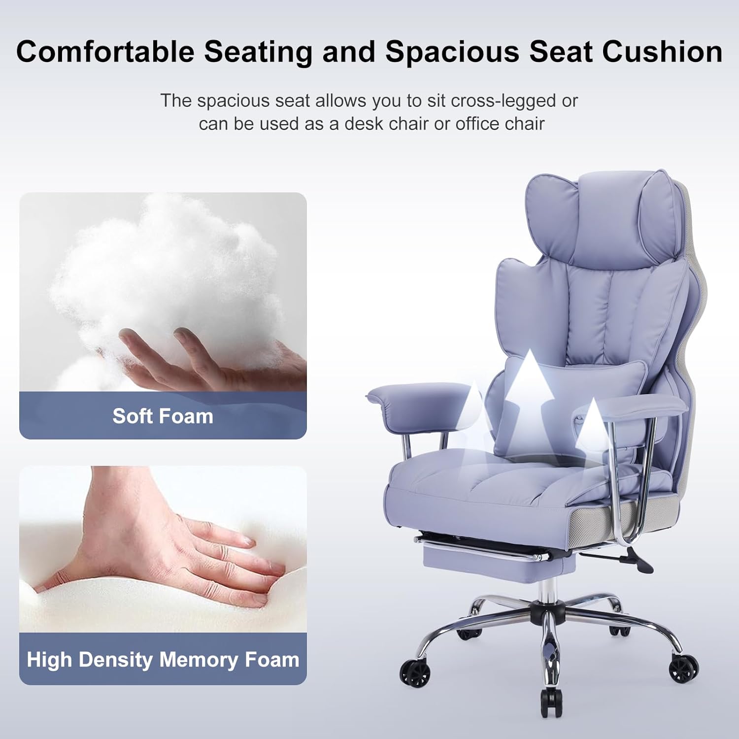 Efomao ergonomiczny fotel biurowy, krzesło kierownicze z PU skóry, fotel biurowy do 200 kg z podnóżkiem i podpórką lędźwiową, regulowane krzesło z wysokim oparciem