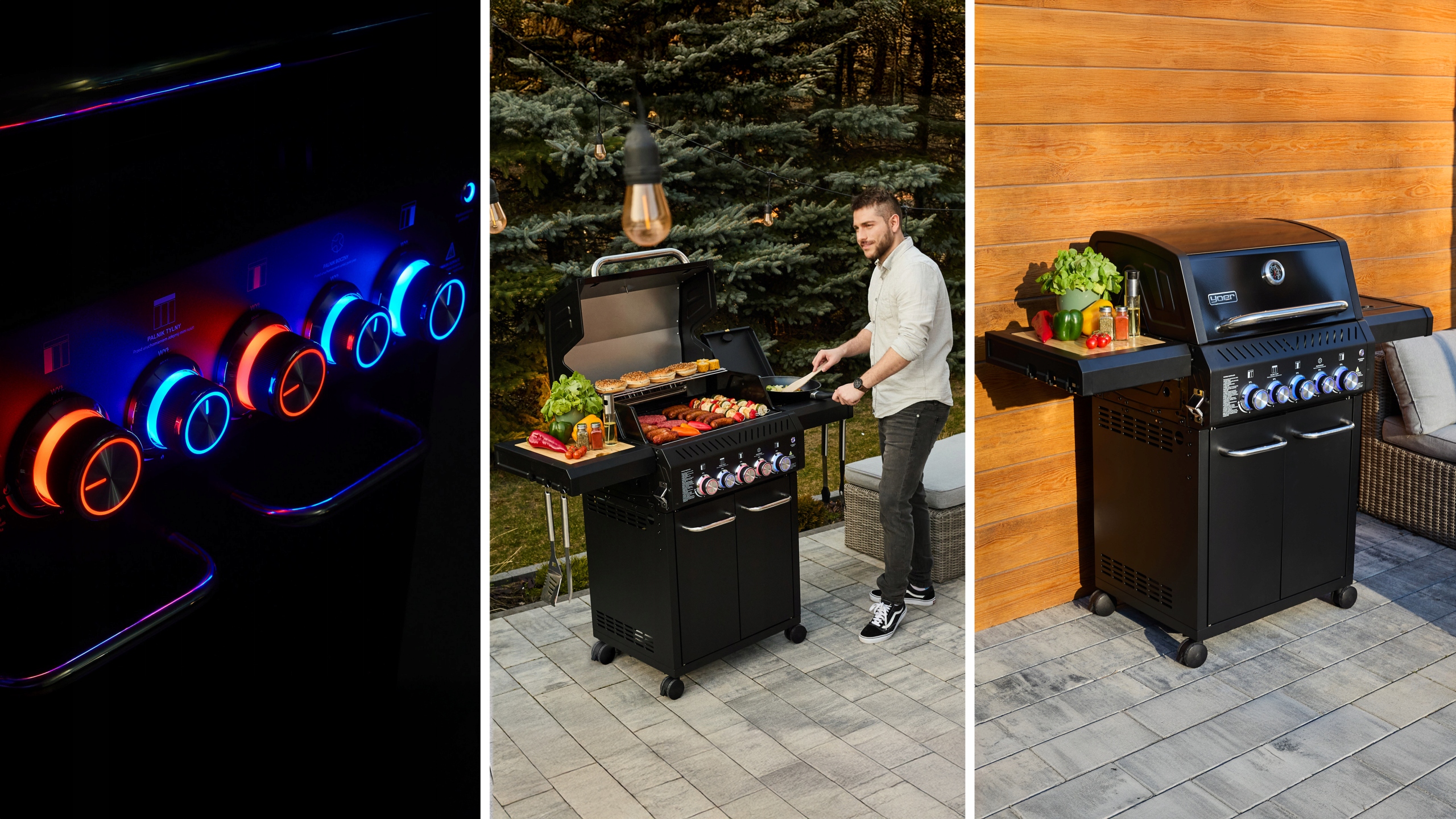 Grill gazowy Ogrodowy ŻELIWNY nierdzewny 3+2 Yoer 17,65 kW +szafka na butlę