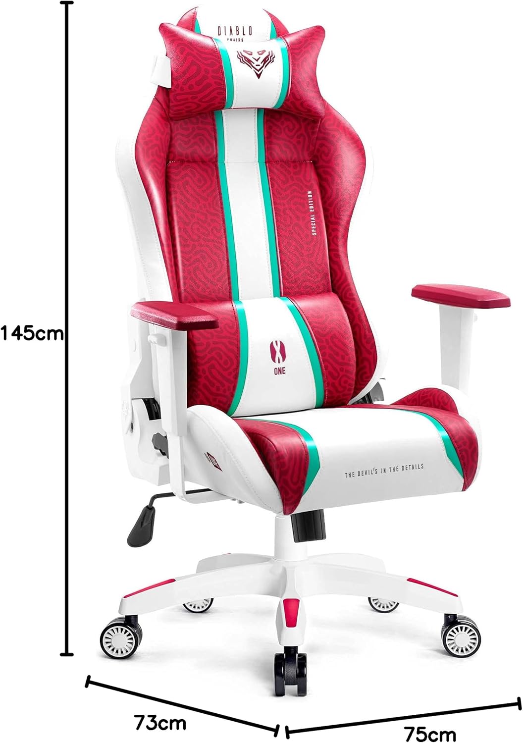 Diablo X-One 2.0 Fotel Gamingowy Krzesło Biurowe Dla Gracza Obrotowy Regulowane Podłokietniki Ekoskóra Ergonomiczny Design Funkcja Bujania Poduszka Pod Kark i Lędźwie (Candy Rose, Normal)