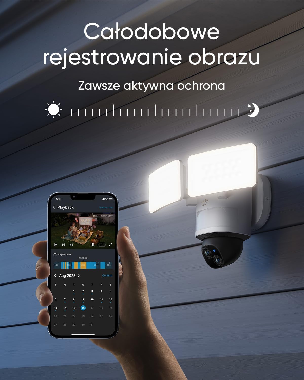 eufy Security Floodlight Camera E340 Podwójne kamery Przewodowa zewnętrzna kamera bezpieczeństwa, rozdzielczość 3K,obrót i pochylenie 360°,nagrywanie 24/7,zgodność z HomeBase 3,brak opłaty miesięcznej