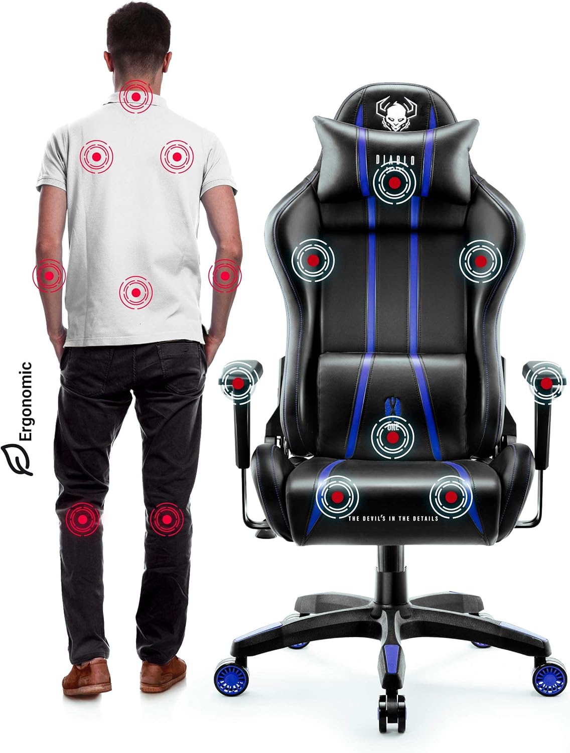 Diablo X-One 2.0 Fotel Gamingowy Krzesło Biurowe Dla Gracza Obrotowy Regulowane Podłokietniki Ekoskóra Ergonomiczny Design Funkcja Bujania Poduszka Pod Kark i Lędźwie (Candy Rose, Normal)