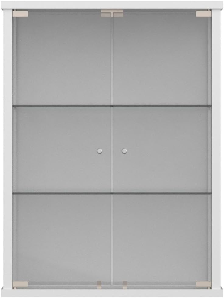 K-Möbel witryna ścienna (80x60x25cm) – Wyprodukowana w Niemczech – Wisząca witryna szklana z 2 regulowanymi półkami z ESG, lustrem i oświetleniem LED w kolorze czarnym Szafka z przeszklonymi drzwiami