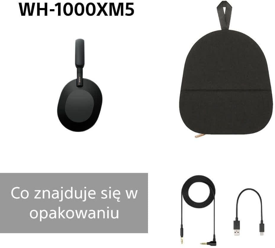 Sony WH-1000XM5 ANC Bezprzewodowe Słuchawki Nausze Z Redukcją Hałasu, Bluetooth, Clear Call Quality, Hi-Res, Do 30H Baterii, Szybkie Ładowanie, Alexa And Google Assistant, Ios And Android - Czarne