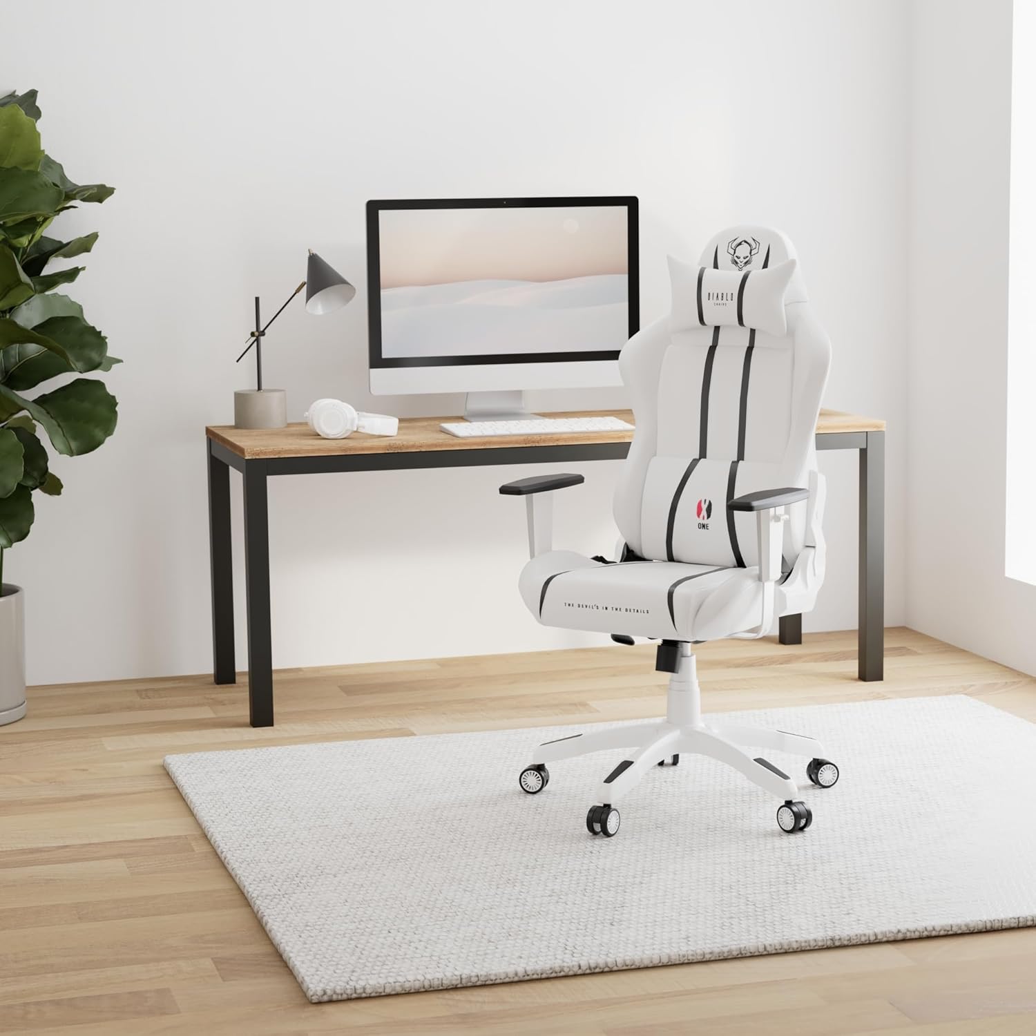 Diablo X-One 2.0 Fotel Gamingowy Krzesło Biurowe Dla Gracza Obrotowy Regulowane Podłokietniki Ekoskóra Ergonomiczny Design Funkcja Bujania Poduszka Pod Kark i Lędźwie (Candy Rose, Normal)