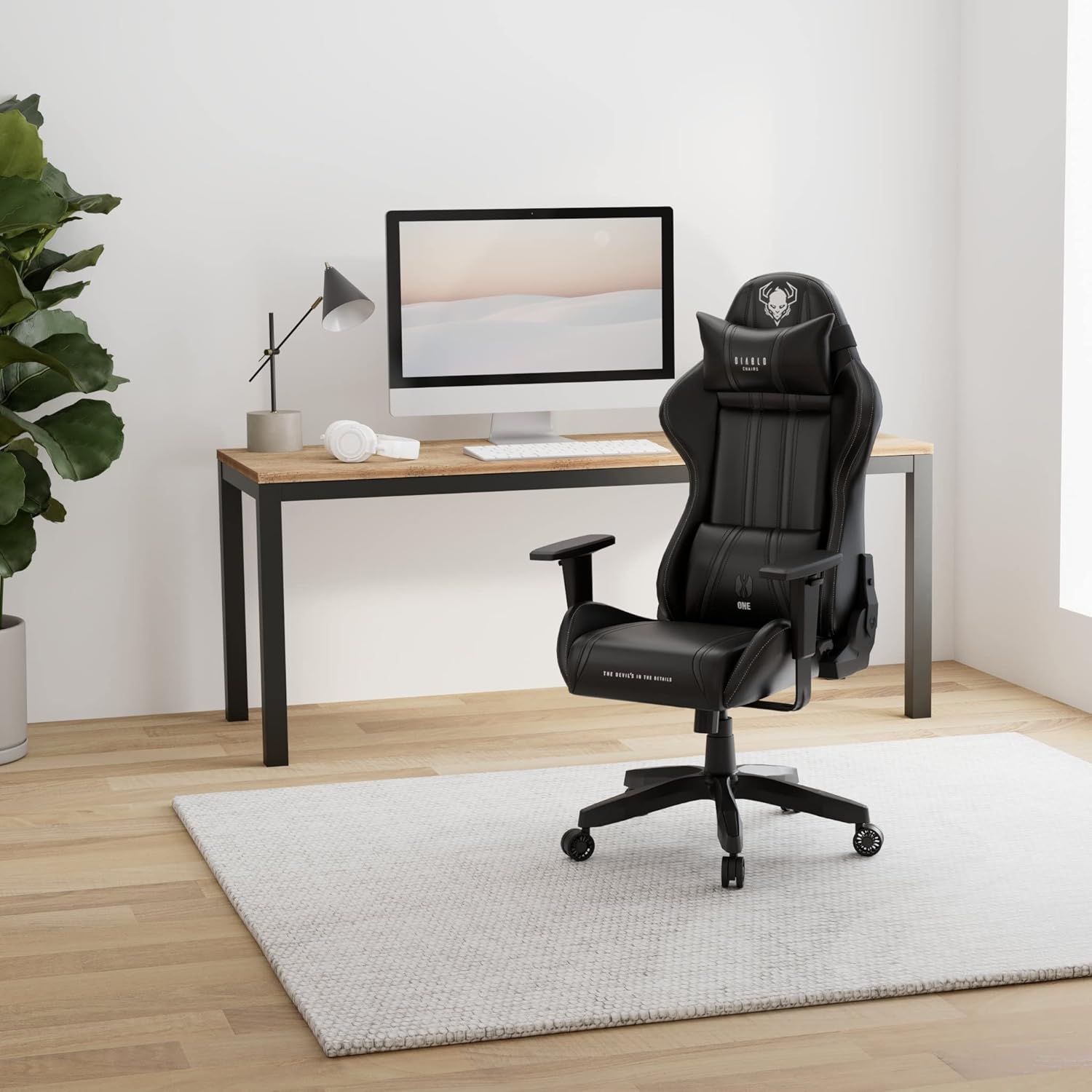 Diablo X-One 2.0 Fotel Gamingowy Krzesło Biurowe Dla Gracza Obrotowy Regulowane Podłokietniki Ekoskóra Ergonomiczny Design Funkcja Bujania Poduszka Pod Kark i Lędźwie (Candy Rose, Normal)