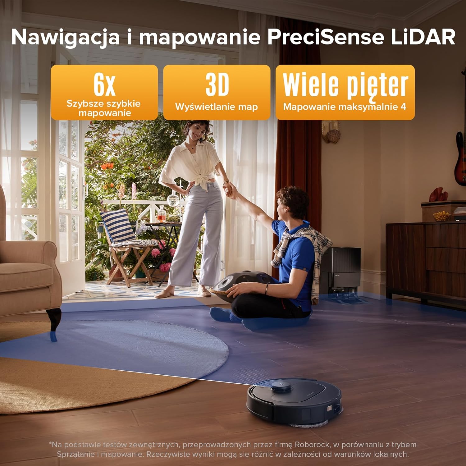 roborock QV 35A Set robot odkurzający, 8000Pa HyperForce, wielofunkcyjna stacja, mop obrotowy 200 obr./min i podnośnik 10 mm, zapobieganie splątaniu, unikanie przeszkód, mapowanie