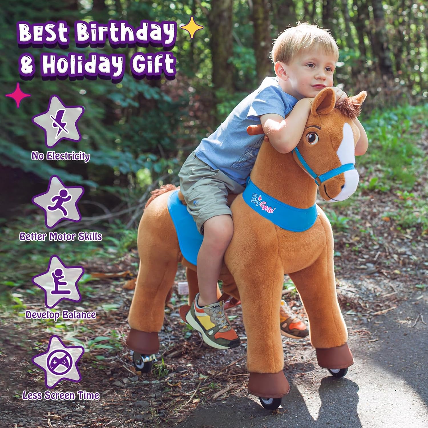 PonyCycle 2023 Nowy Model E Jednorożec do Jazdy na Mechanicznym Chodzącym Jednorożcu z Hamulcem (Fioletowy/Rozmiar 4 dla Dzieci w Wieku 4-8 Lat) Hulajnoga dla Maluchów do Jazdy na Koniu - E413