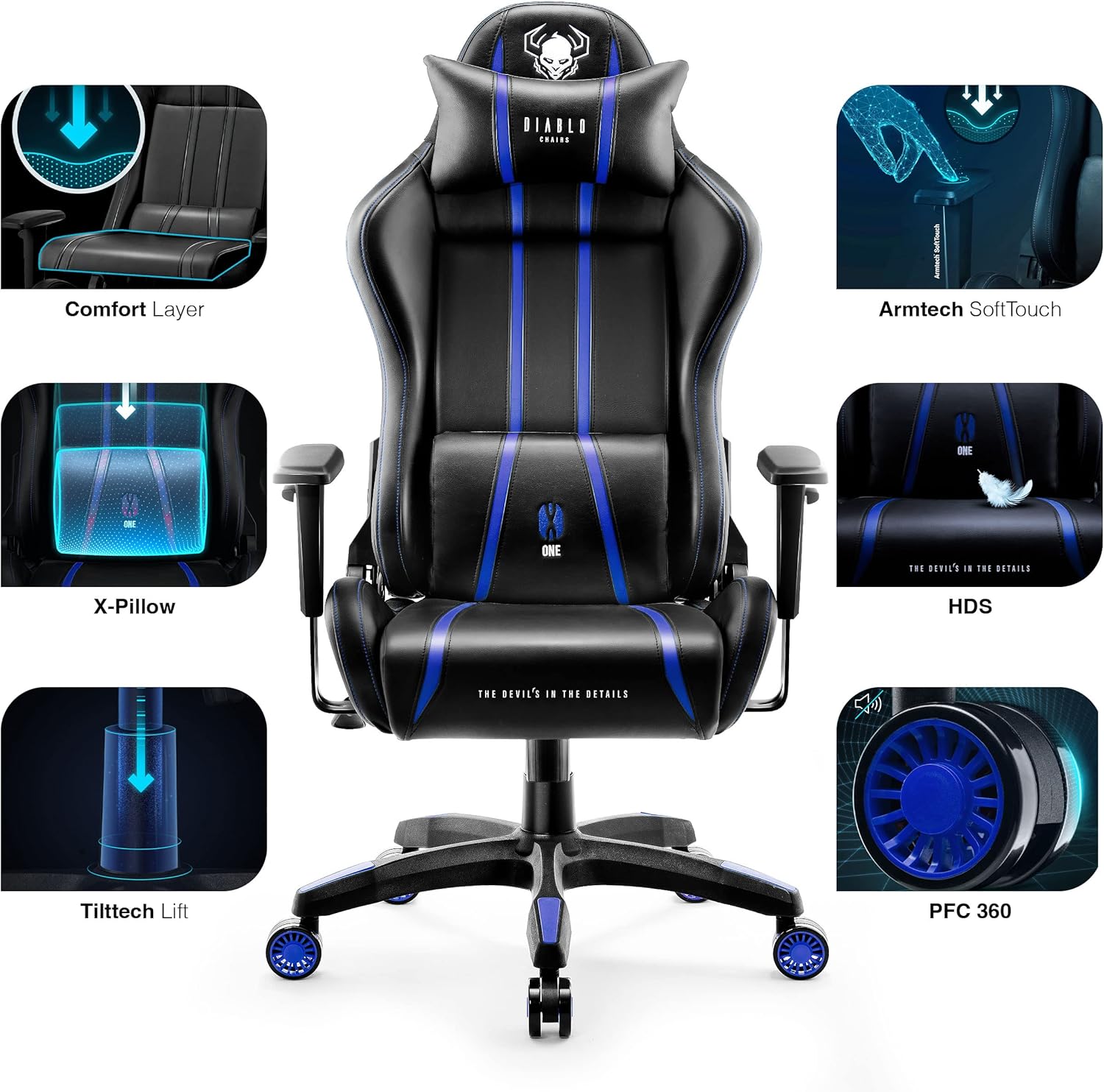 Diablo X-One 2.0 Fotel Gamingowy Krzesło Biurowe Dla Gracza Obrotowy Regulowane Podłokietniki Ekoskóra Ergonomiczny Design Funkcja Bujania Poduszka Pod Kark i Lędźwie (Candy Rose, Normal)