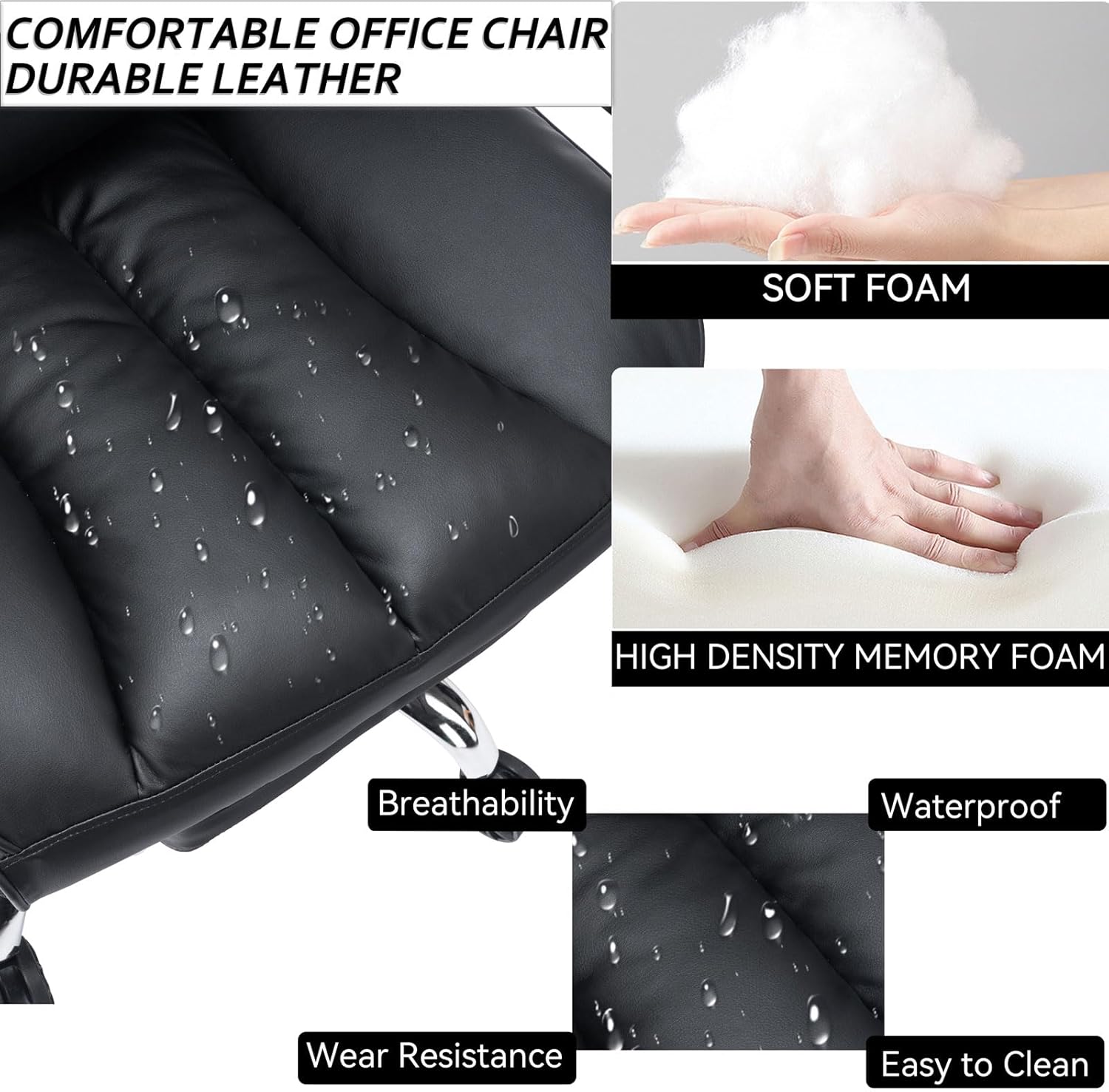 Efomao ergonomiczny fotel biurowy, krzesło kierownicze z PU skóry, fotel biurowy do 200 kg z podnóżkiem i podpórką lędźwiową, regulowane krzesło z wysokim oparciem