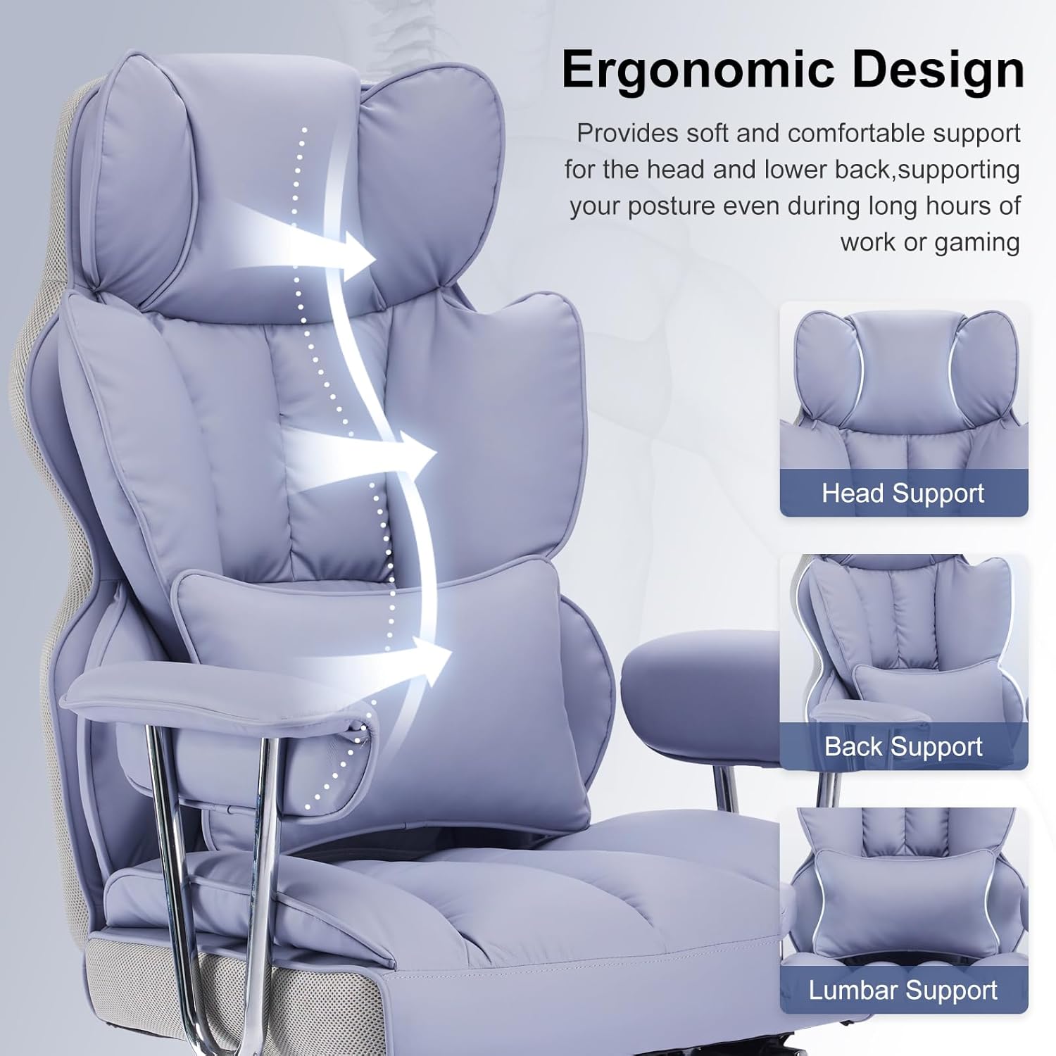 Efomao ergonomiczny fotel biurowy, krzesło kierownicze z PU skóry, fotel biurowy do 200 kg z podnóżkiem i podpórką lędźwiową, regulowane krzesło z wysokim oparciem