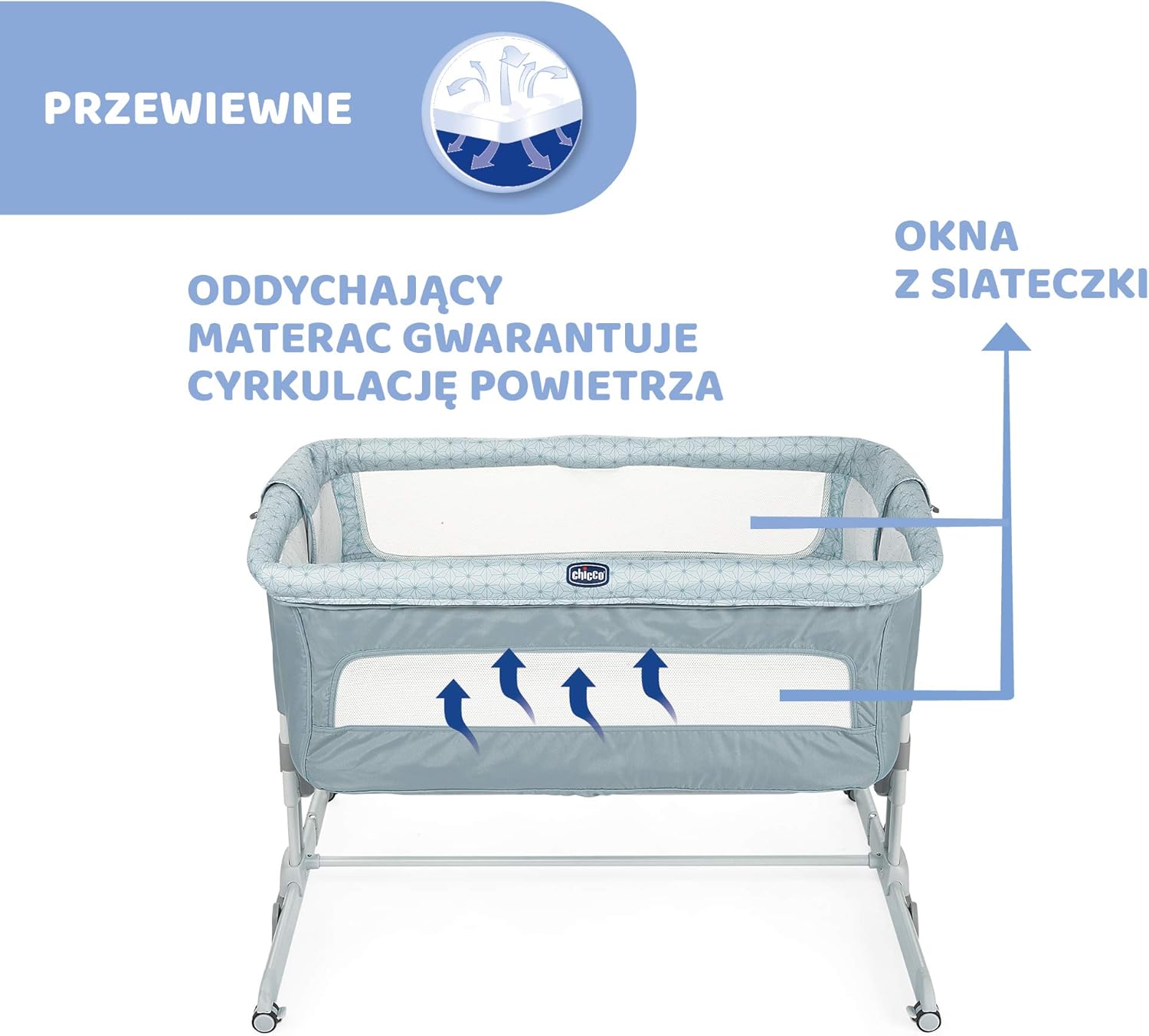 Chicco Next2Me Dream Łóżeczko Dostawka - Do Wspólnego Spania z Dzieckiem, Materac, Funkcja Bujania, Otwierany Bok, Regulacja Wysokości, Okienka z Siateczki, Kółka i Torba Podróżna, 0-6 miesięcy, 9 kg