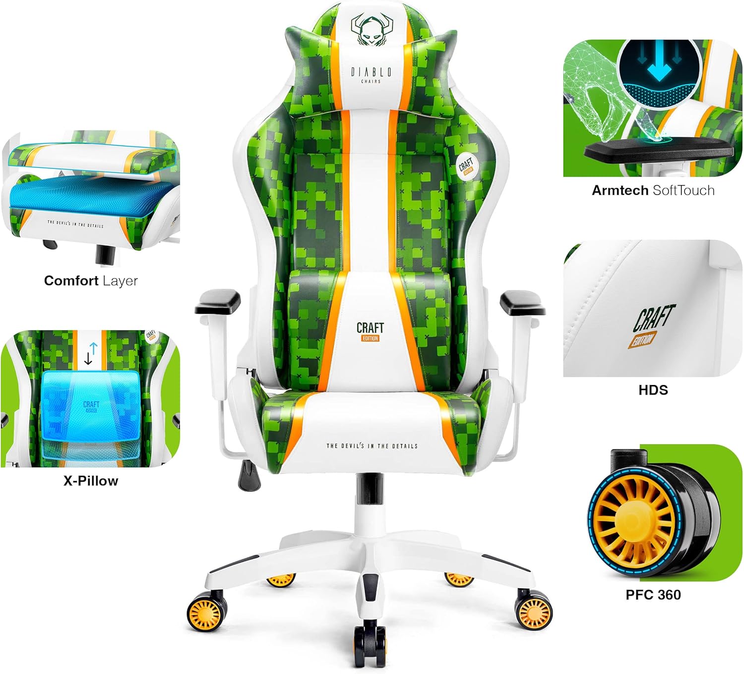 Diablo X-One 2.0 Fotel Gamingowy Krzesło Biurowe Dla Gracza Obrotowy Regulowane Podłokietniki Ekoskóra Ergonomiczny Design Funkcja Bujania Poduszka Pod Kark i Lędźwie (Candy Rose, Normal)