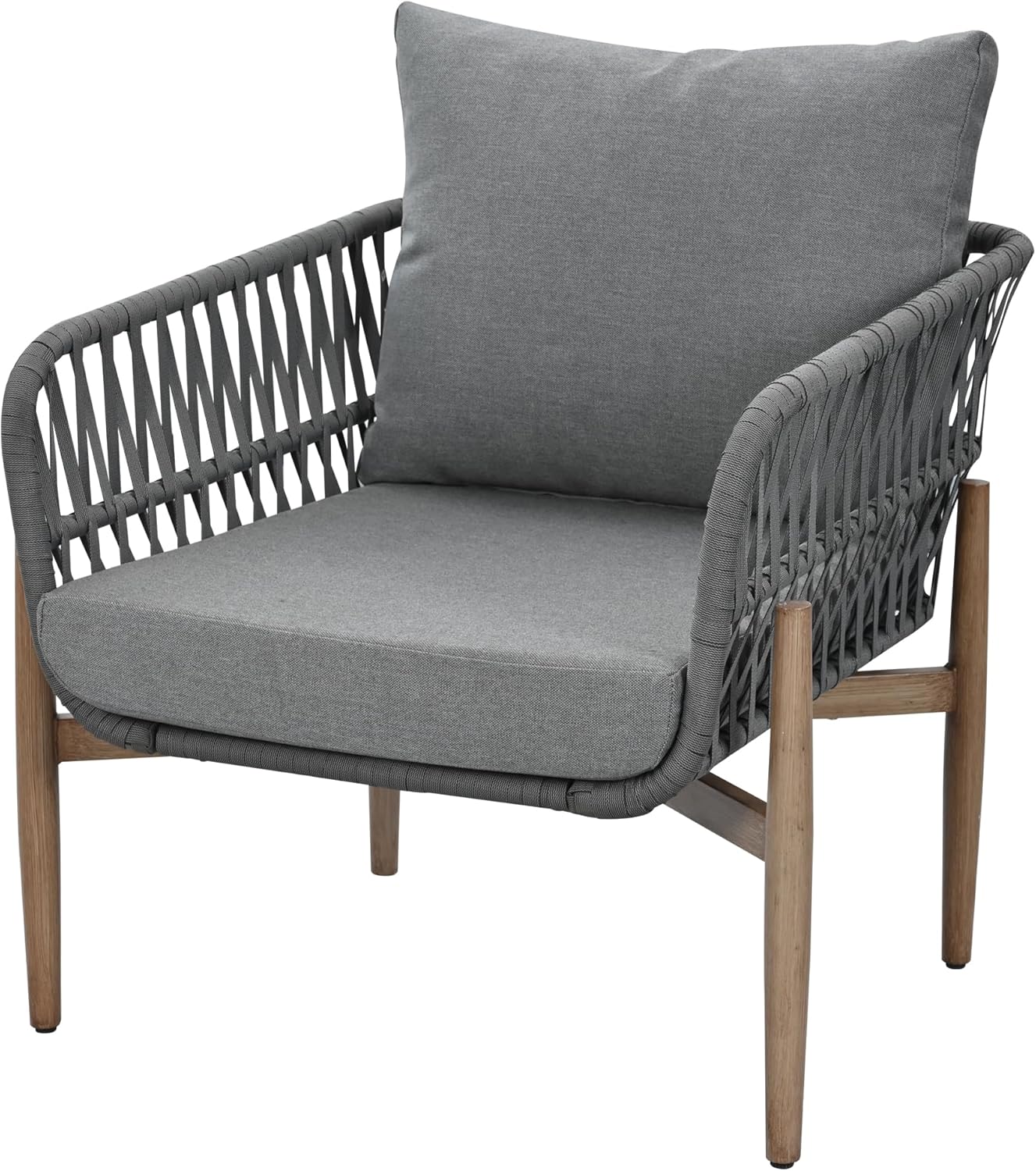 Dolamaní Zestaw mebli wypoczynkowych 0utdoor dla 5 osób, 3-osobowa sofa, 2 fotele i 2 stoliki kawowe, blat stołu z WPC, ze stali, z wygodnymi poduszkami (kolor szary)