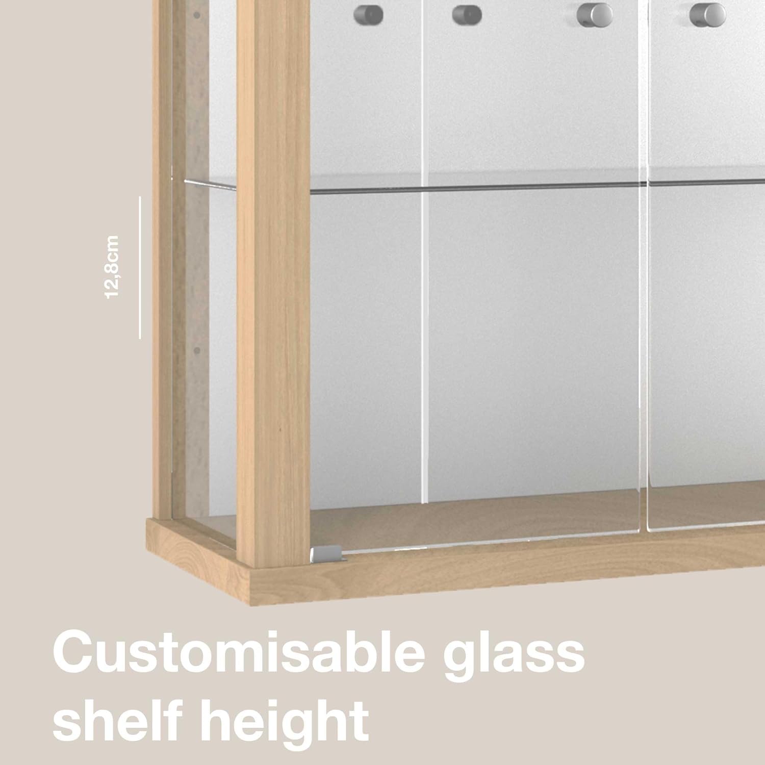 K-Möbel witryna ścienna (80x60x25cm) – Wyprodukowana w Niemczech – Wisząca witryna szklana z 2 regulowanymi półkami z ESG, lustrem i oświetleniem LED w kolorze czarnym Szafka z przeszklonymi drzwiami