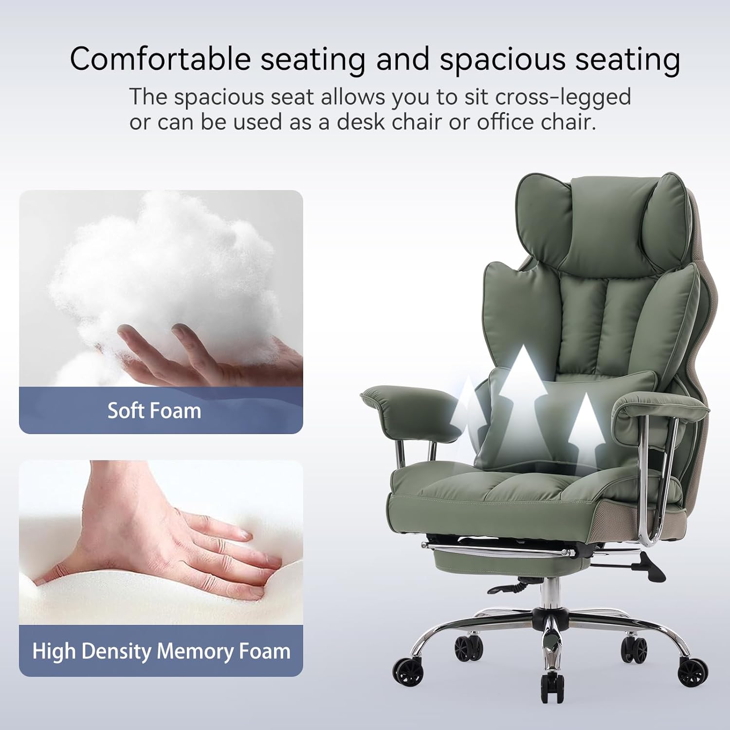 Efomao ergonomiczny fotel biurowy, krzesło kierownicze z PU skóry, fotel biurowy do 200 kg z podnóżkiem i podpórką lędźwiową, regulowane krzesło z wysokim oparciem