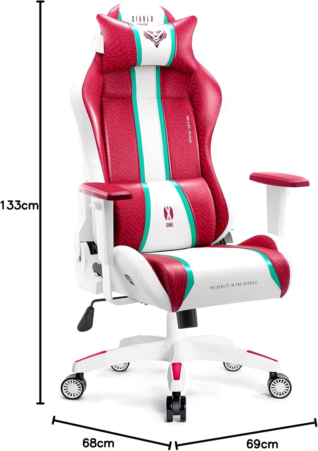 Diablo X-One 2.0 Fotel Gamingowy Krzesło Biurowe Dla Gracza Obrotowy Regulowane Podłokietniki Ekoskóra Ergonomiczny Design Funkcja Bujania Poduszka Pod Kark i Lędźwie (Candy Rose, Normal)