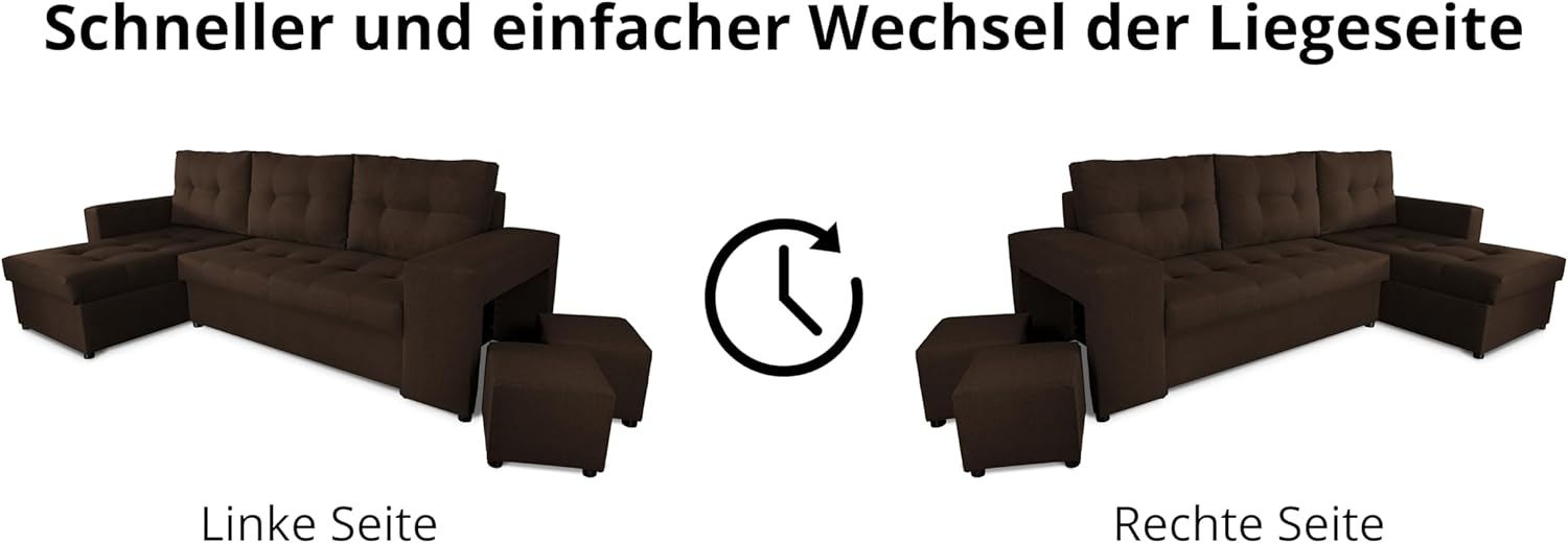 NAWSTOL - Sofa narożna Leon z funkcją spania i skrzynią na pościel – nowoczesna sofa do salonu – możliwość montażu z lewej lub prawej strony (szara + biała sztuczna skóra)