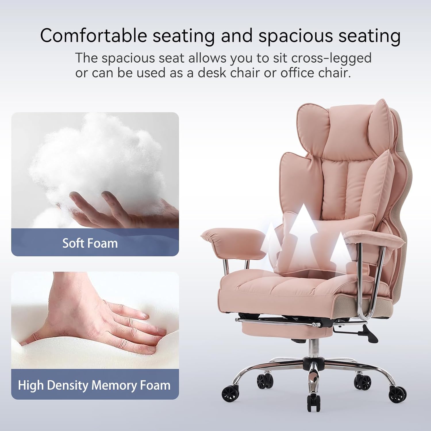 Efomao ergonomiczny fotel biurowy, krzesło kierownicze z PU skóry, fotel biurowy do 200 kg z podnóżkiem i podpórką lędźwiową, regulowane krzesło z wysokim oparciem