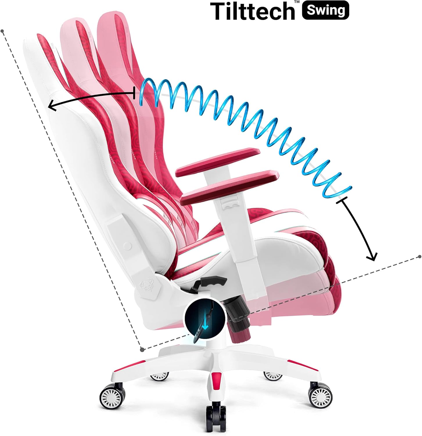 Diablo X-One 2.0 Fotel Gamingowy Krzesło Biurowe Dla Gracza Obrotowy Regulowane Podłokietniki Ekoskóra Ergonomiczny Design Funkcja Bujania Poduszka Pod Kark i Lędźwie (Candy Rose, Normal)