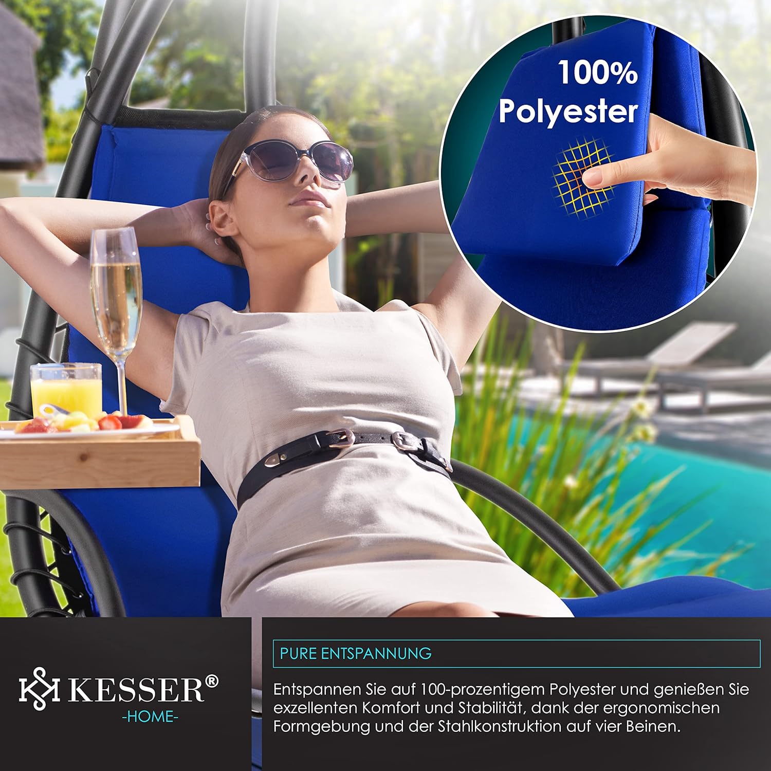 KESSER® Leżak wiszący z parasolem przeciwsłonecznym, wys. 200, dł. 194, szer. 100 cm, leżak relaksacyjny, hamak, obciążenie do 120 kg, leżanka bujana, poduszka na kark, w zestawie torba, Beżowy