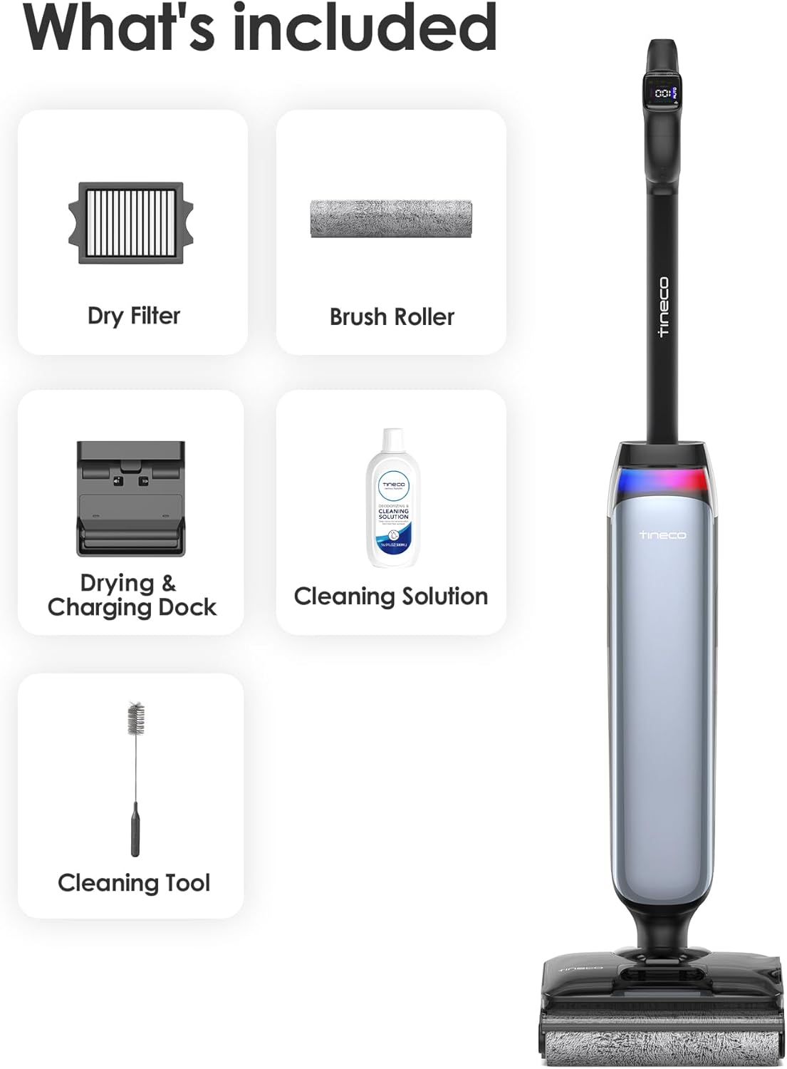 Tineco Floor ONE S7 Stretch Ultra Bezprzewodowy Odkurzacze na sucho i mokro, zapobiegająca splątaniu 180°, czas pracy 50 minut, samooczyszczanie Flashdry 85℃, dwustronne czyszczenie krawędzi