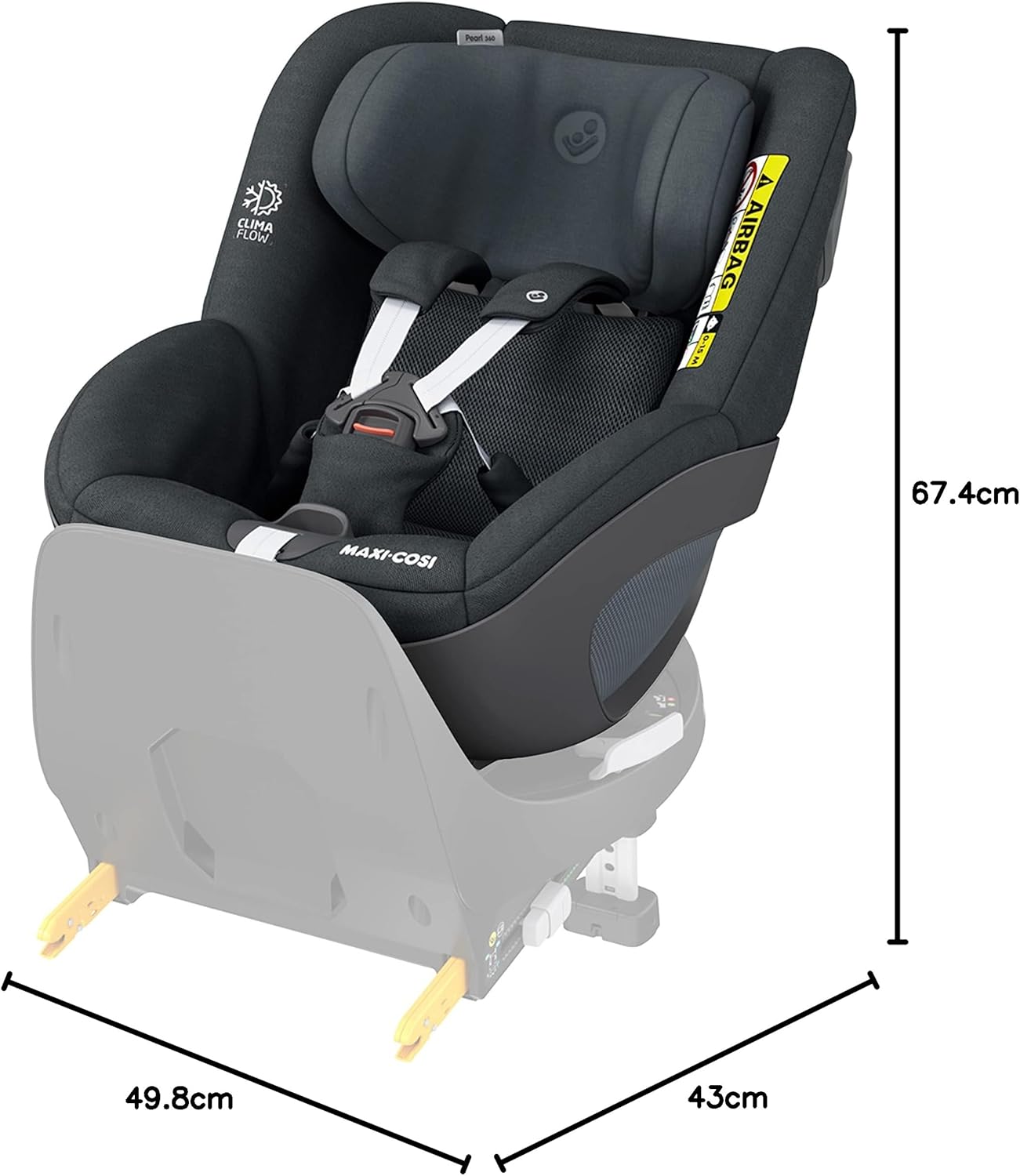 Maxi-Cosi Pearl 360 dla niemowlaka i-Size, Fotelik samochodowy obrotowy 360, od 3 miesięcy do 4 lat (61–105 cm), Obracanie jedną ręką, ClimaFlow, Uprząż z systemem Easy-In, G-CELL, Authentic Graphite