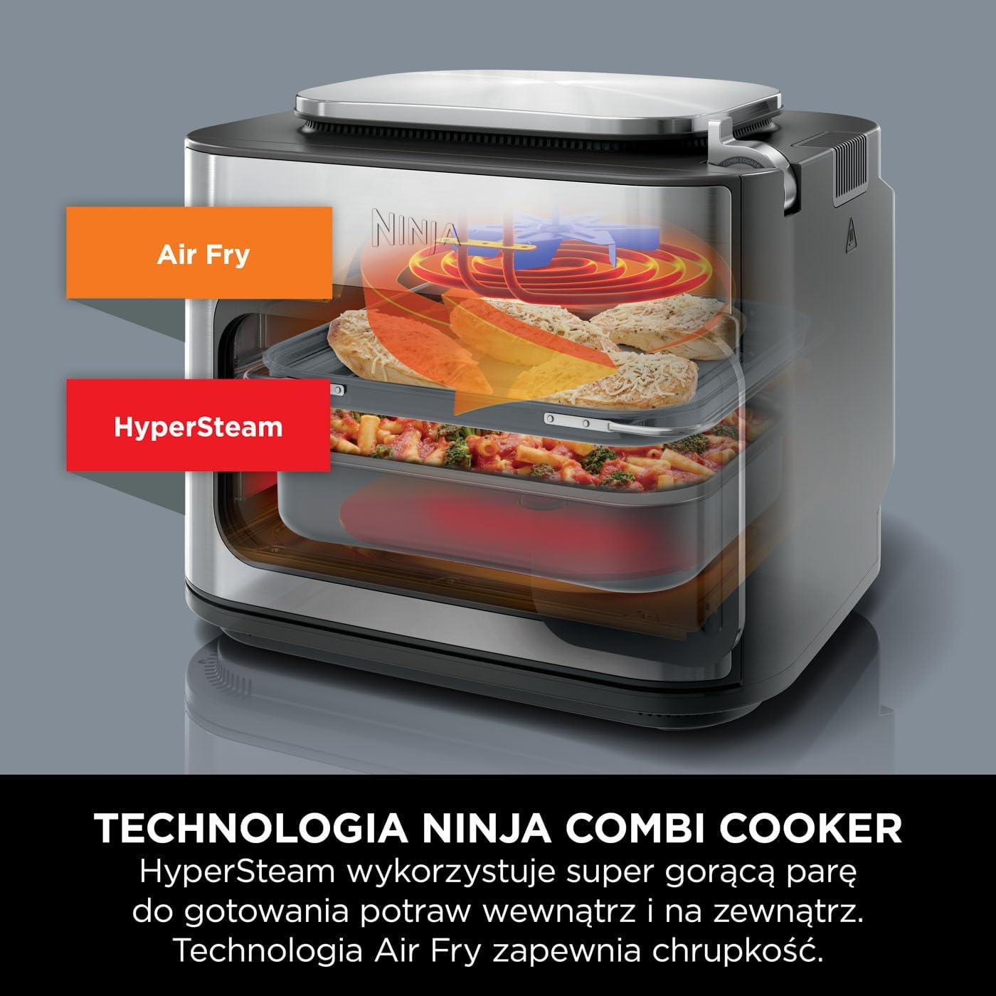 Ninja Combi 12-w-1 Multi-Cooker, kuchenka wielofunkcyjna, piekarnik i frytownica, 12 funkcji, przygotuj posiłki rodzinne w 15 minut, zawiera blachę do pieczenia, patelnię i przepisy, szary, SFP700EU
