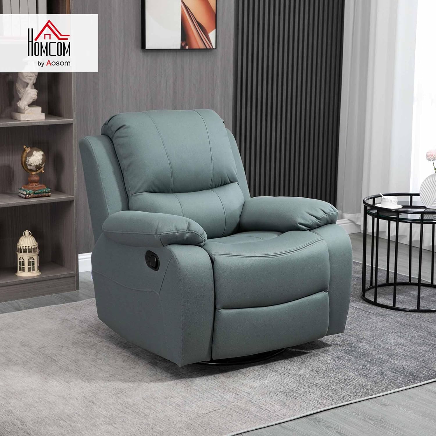 HOMCOM fotel rozkładany 135°, obrotowy fotel TV z podnóżkiem do sypialni w salonie, ładowność do 150 kg poliester zielony