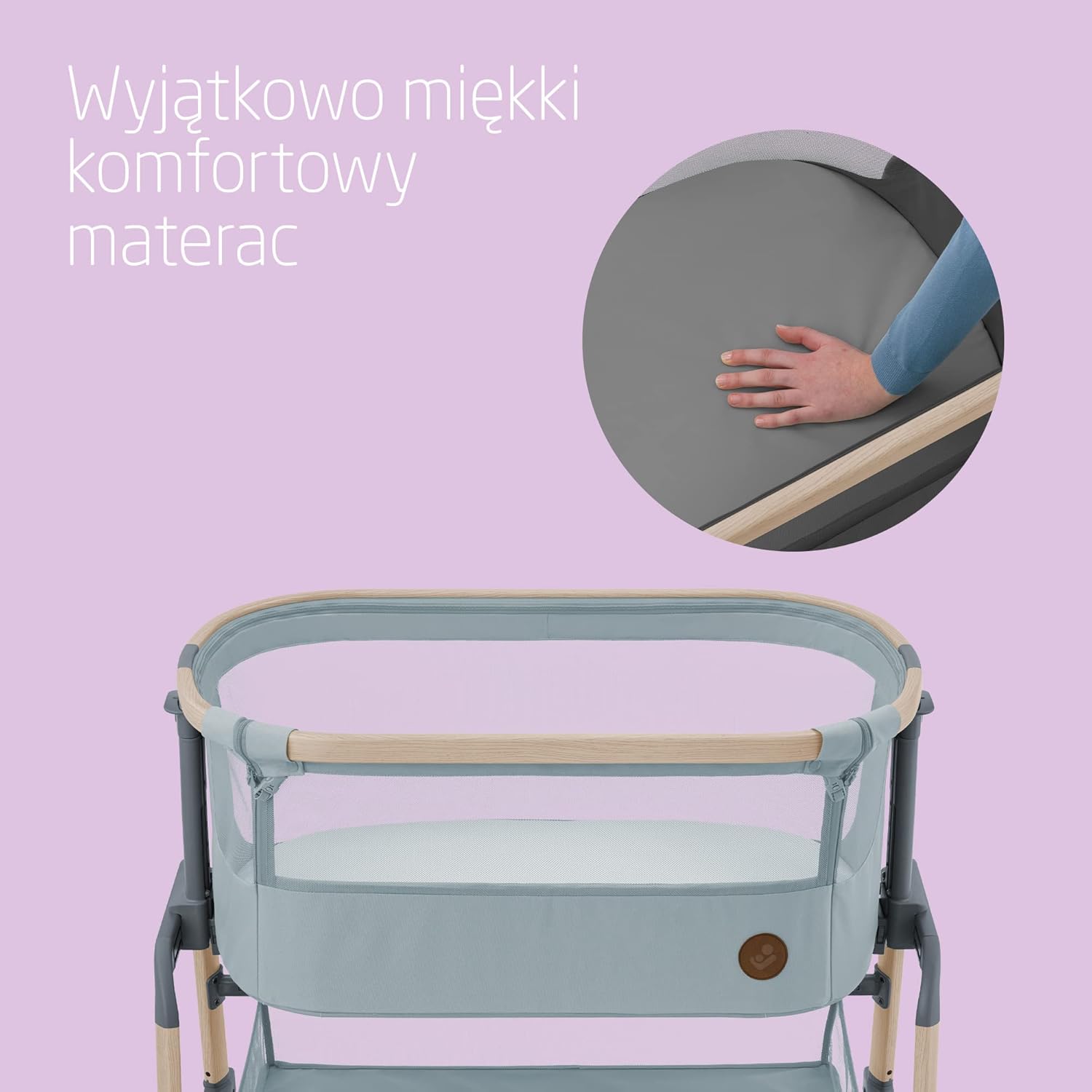 Maxi-Cosi Iora Air Łóżeczko Przystawka, Siatka do okoła, 0–6 mies., maks. 9 kg, Tryb bujania, 4 Poz. Odchylenia i 5 Wysokości, Łatwe Przesuwanie, Wygodny Materac, Łatwe Przenoszenie, Beyond Grey